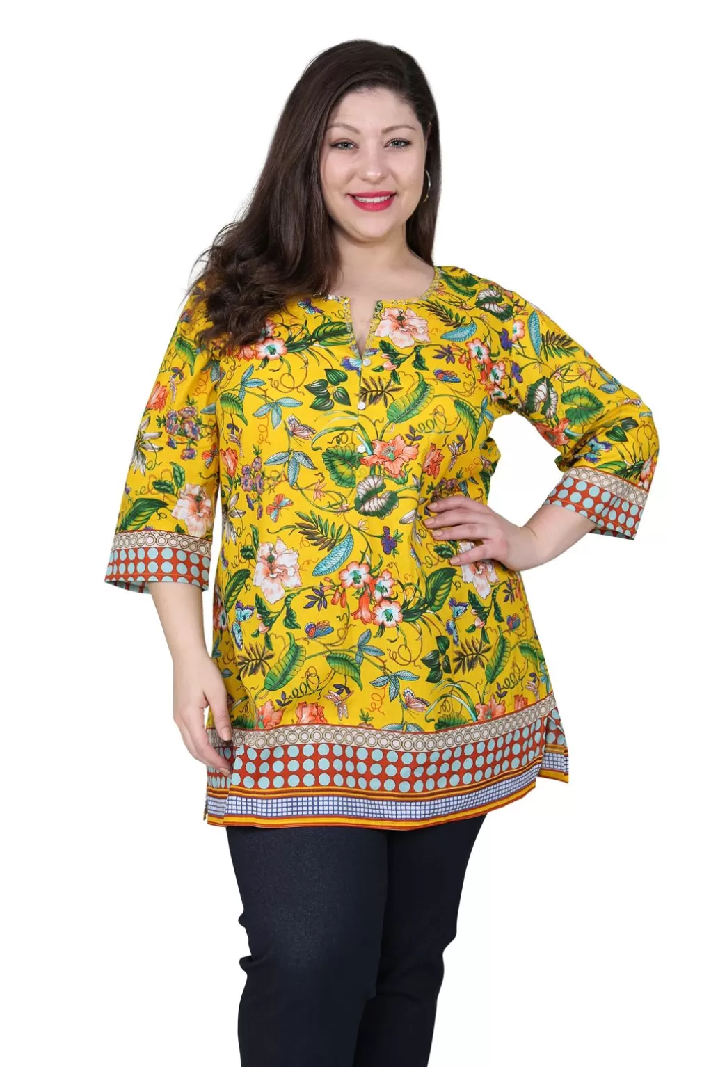 La Cera™ Plus Size Floral Mixed Media Tunic