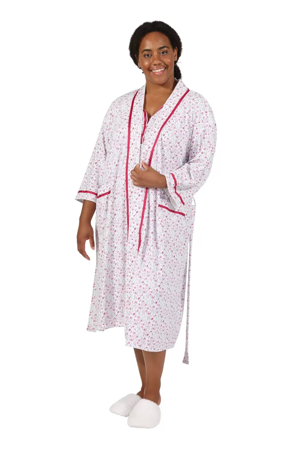 La Cera™ Plus Size Floral Print Knit Robe