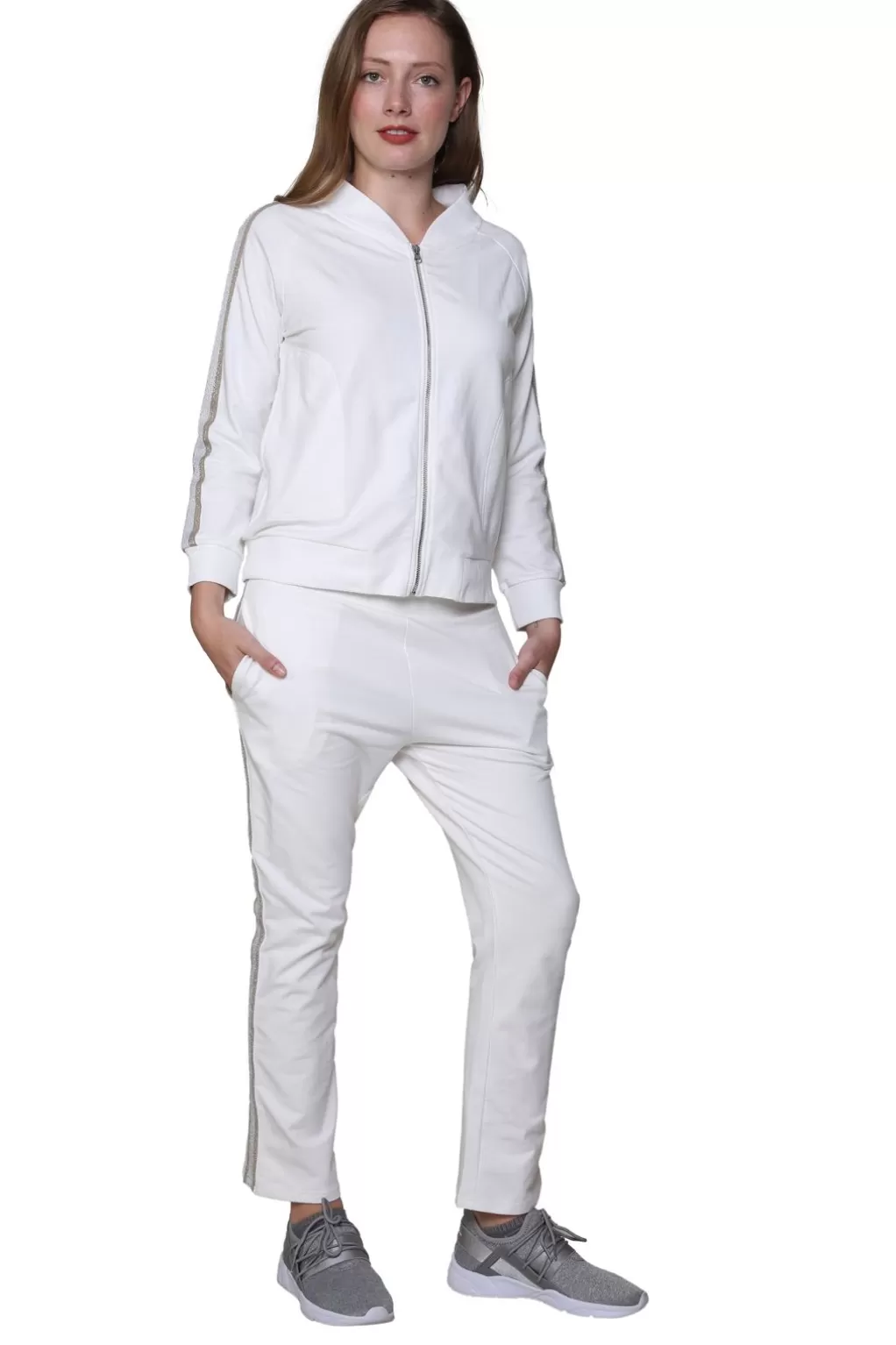La Cera™ Plus Size French Terry Cotton 2-Piece Zip-Front Track Pant Set