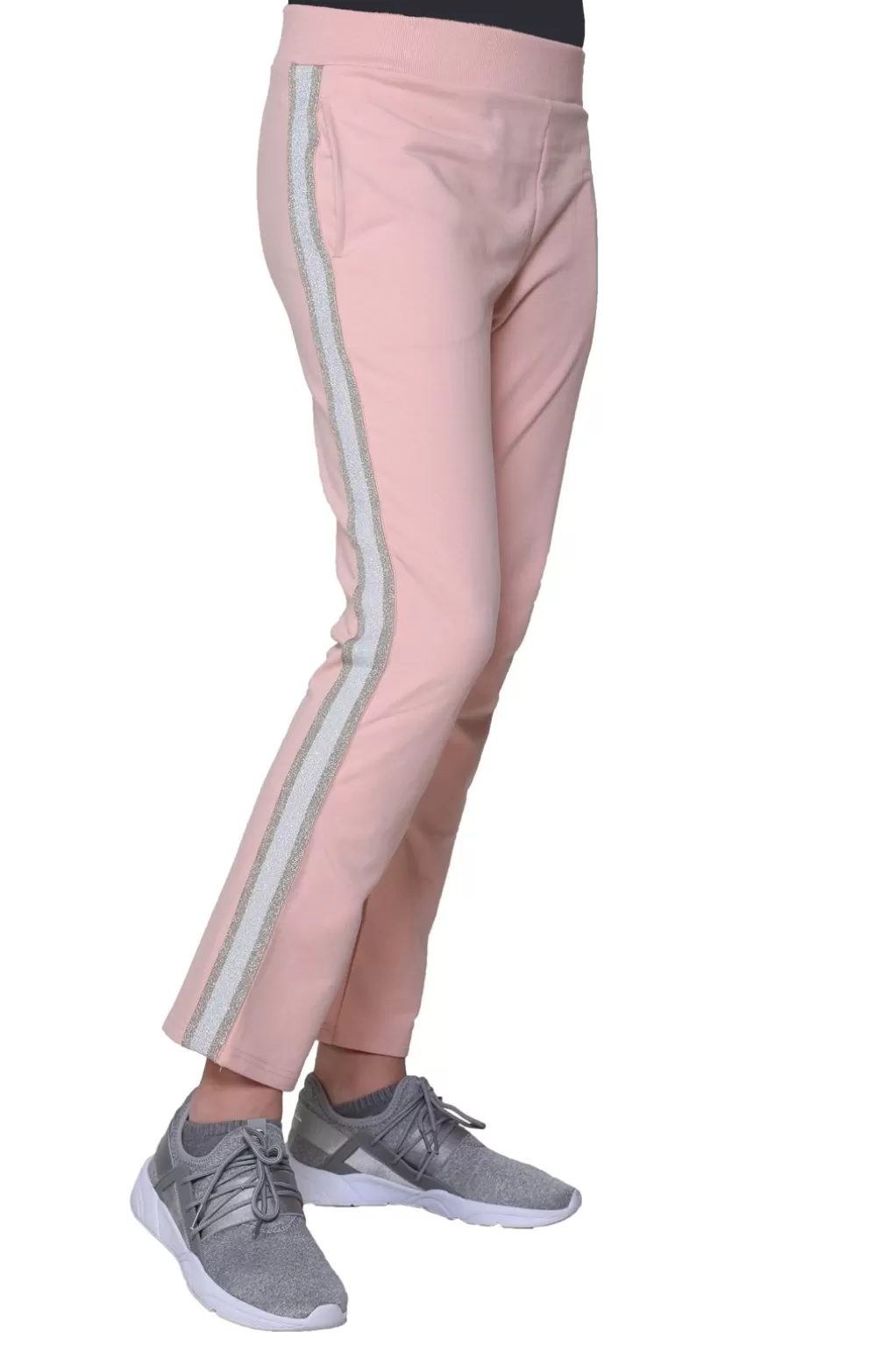 La Cera™ Plus Size French Terry Pant With Lurex Tuxedo Stripe Trim