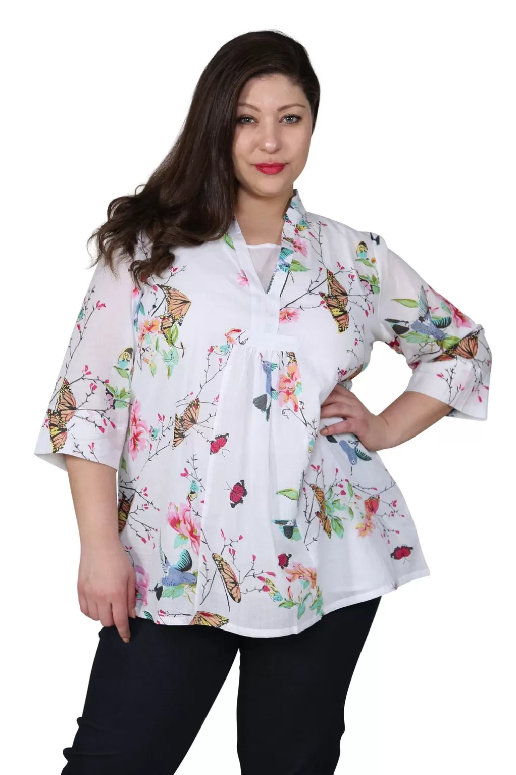 La Cera™ Plus Size Hummingbird/Butterfly Print Tunic