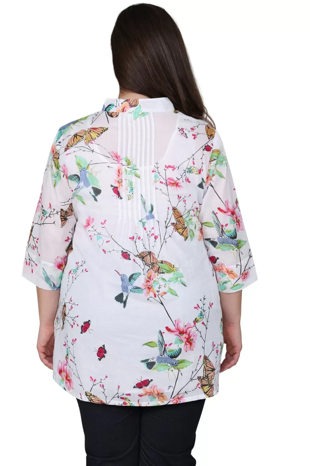 La Cera™ Plus Size Hummingbird/Butterfly Print Tunic