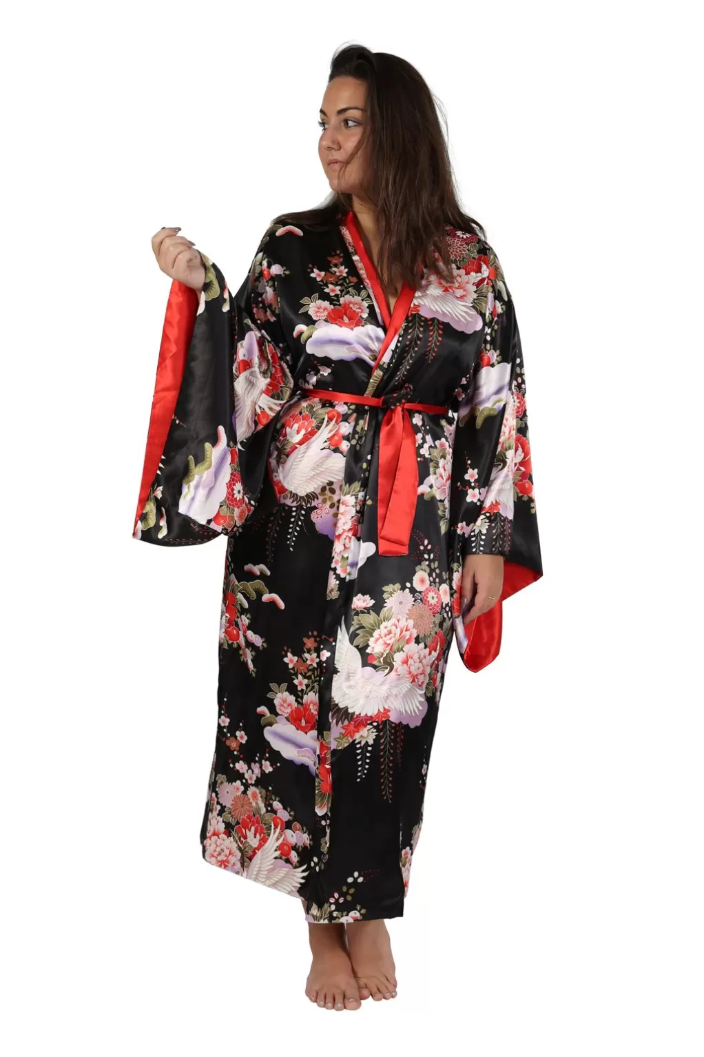 La Cera™ Plus Size Kimono Sleeve Floral Satin Robe