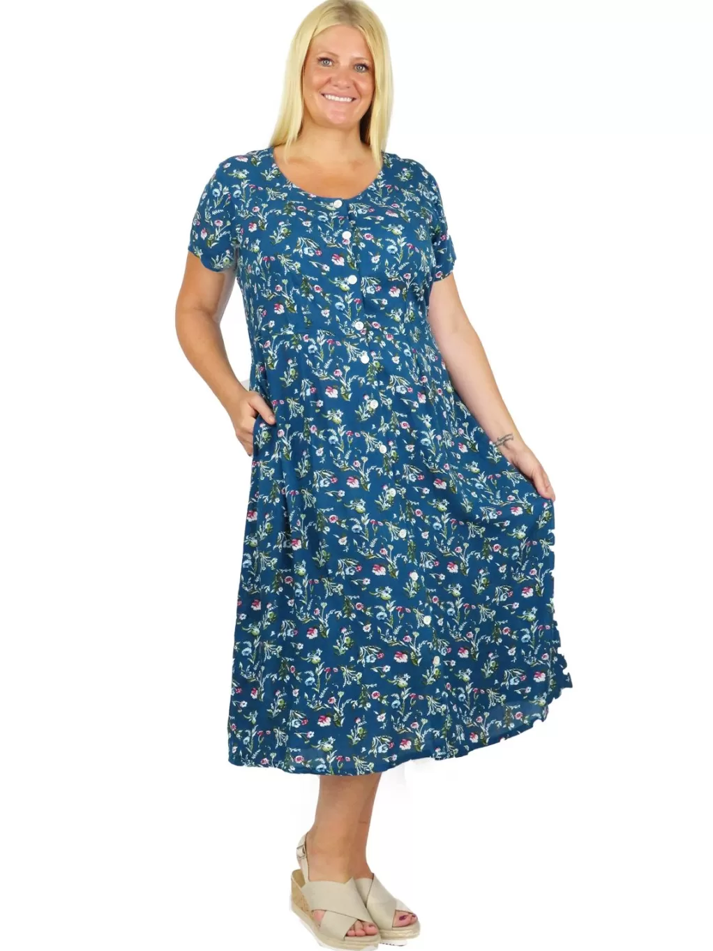 La Cera™ Plus Size La Cera Button Front Short Sleeve Dress