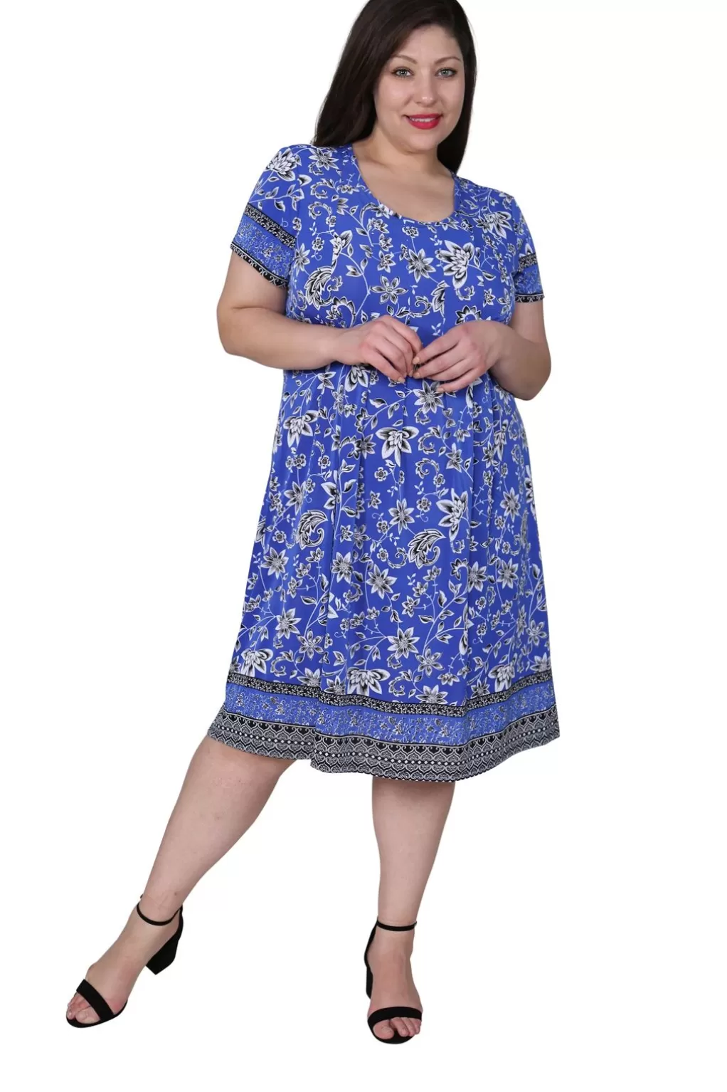 La Cera™ Plus Size La Cera Floral Border Print Short Sleeve Dress
