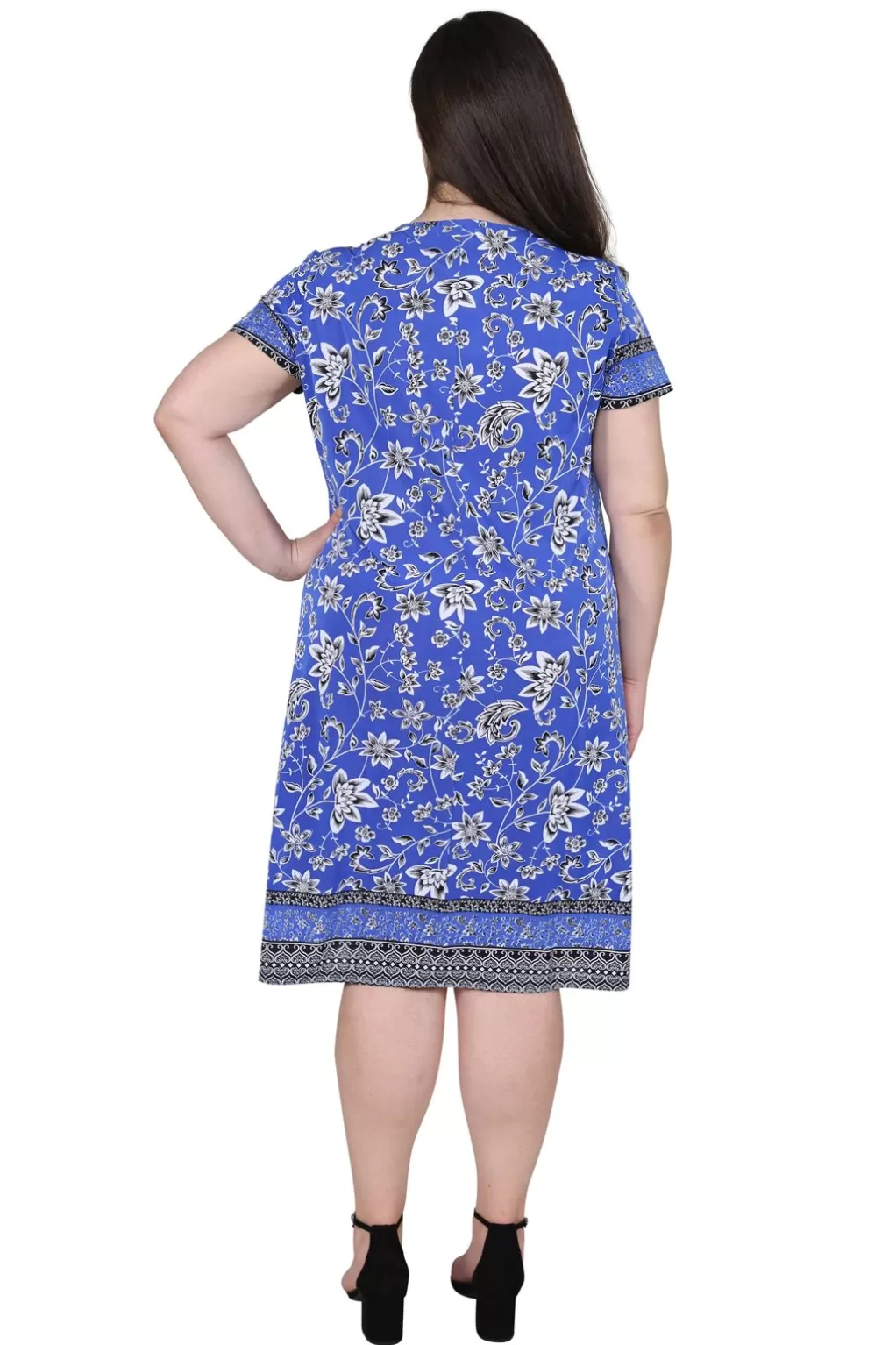 La Cera™ Plus Size La Cera Floral Border Print Short Sleeve Dress