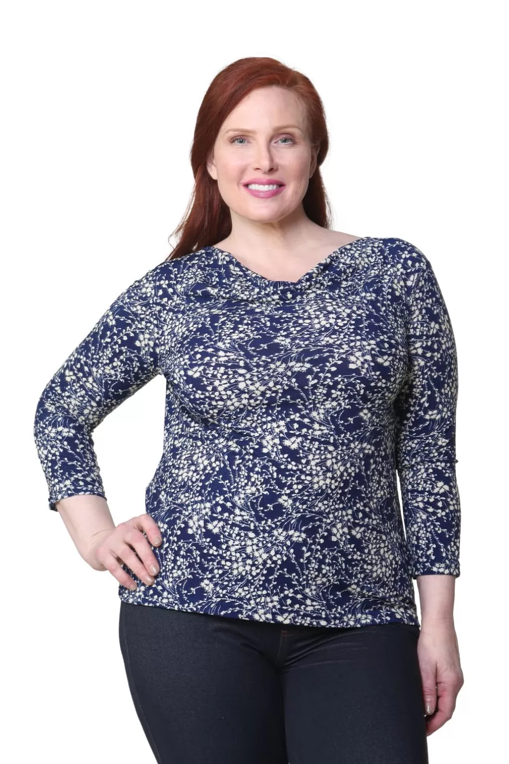 La Cera™ Plus Size La Cera Lucerne Floral Cowl Neck Top