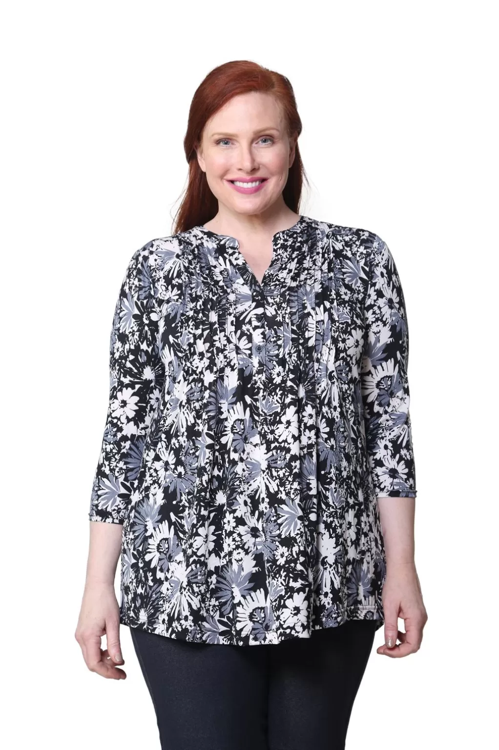 La Cera™ Plus Size La Cera Midnight Blooms Print Tunic