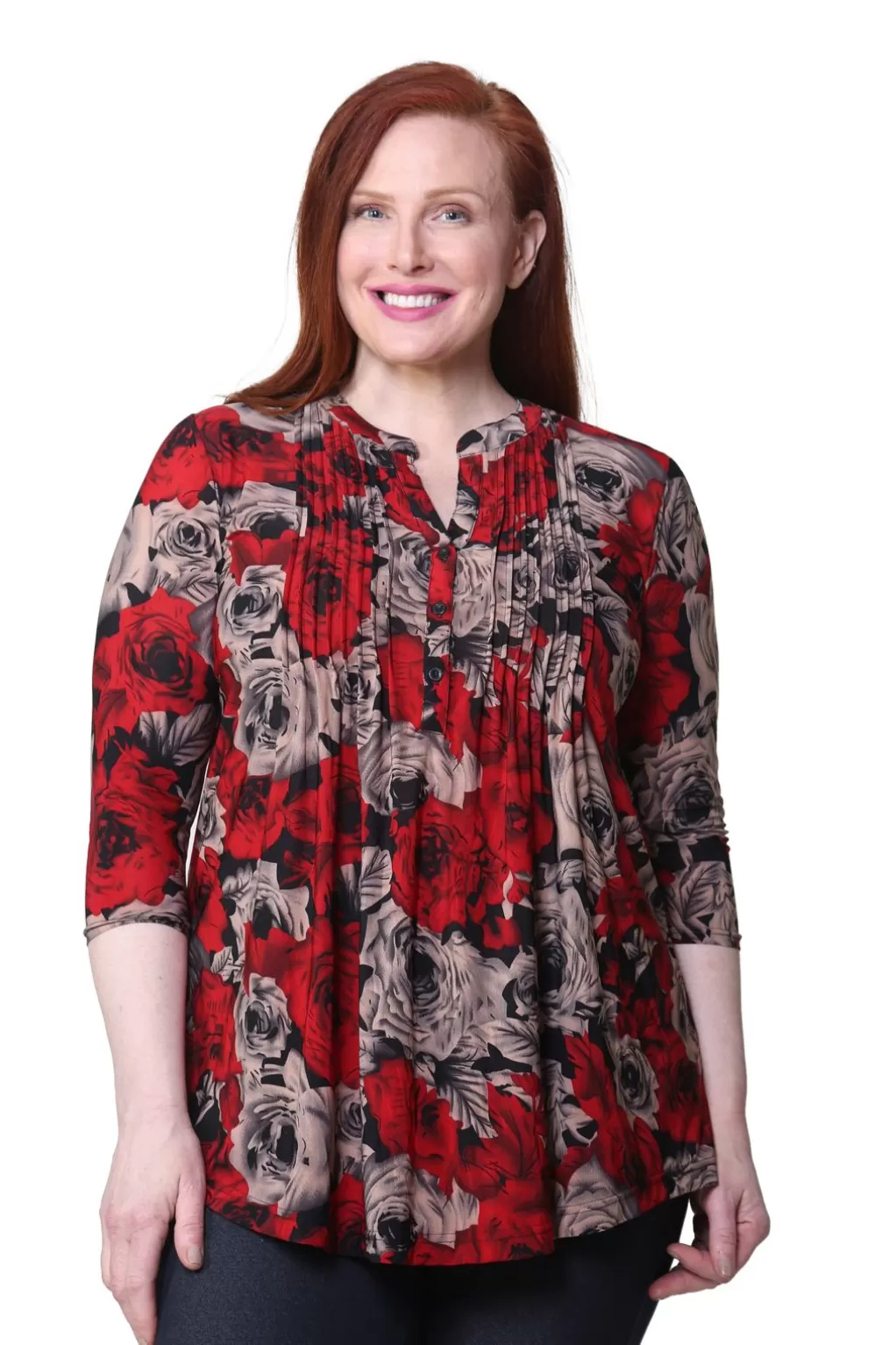 La Cera™ Plus Size La Cera Midnight Roses Print Tunic