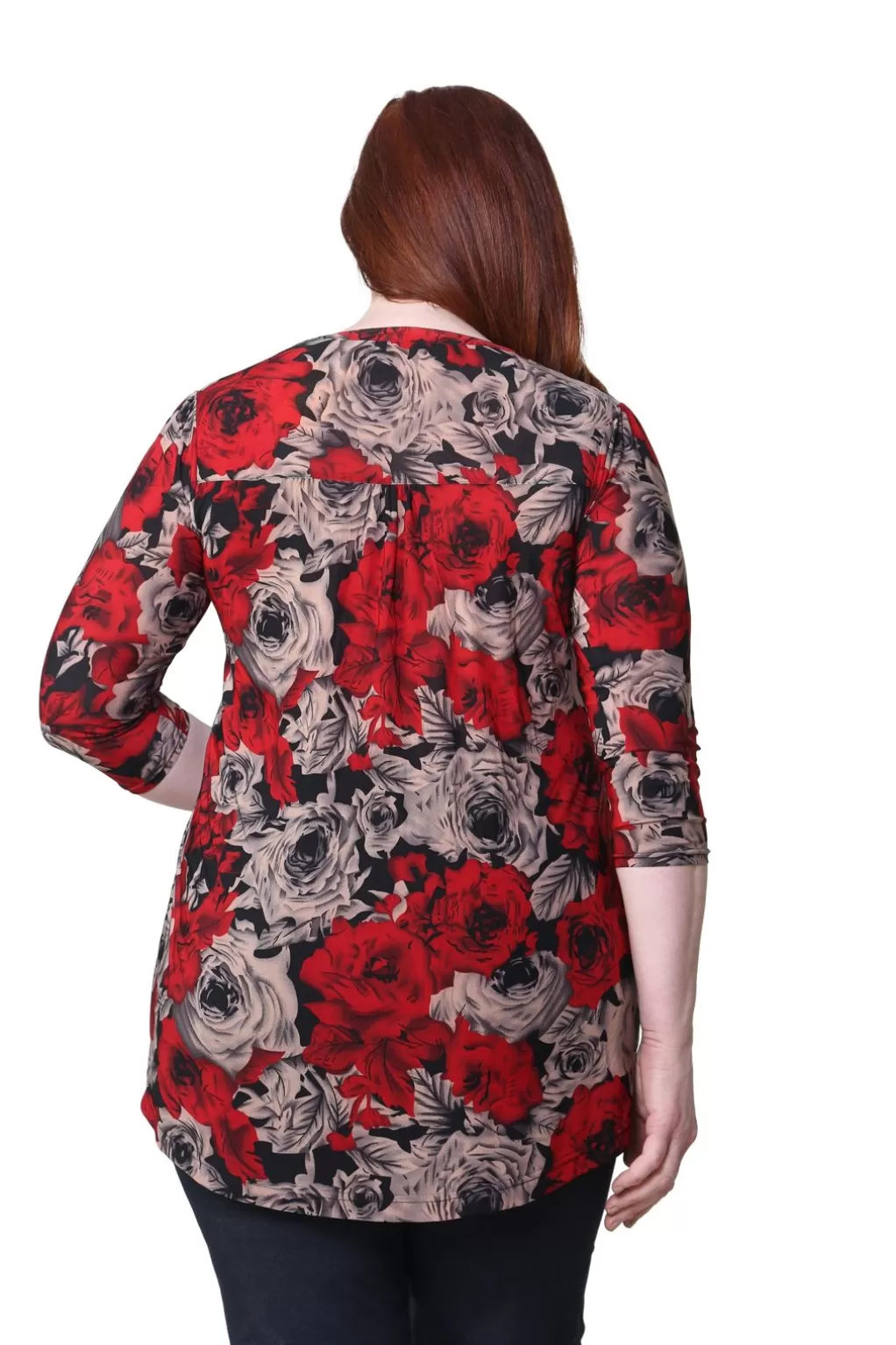 La Cera™ Plus Size La Cera Midnight Roses Print Tunic