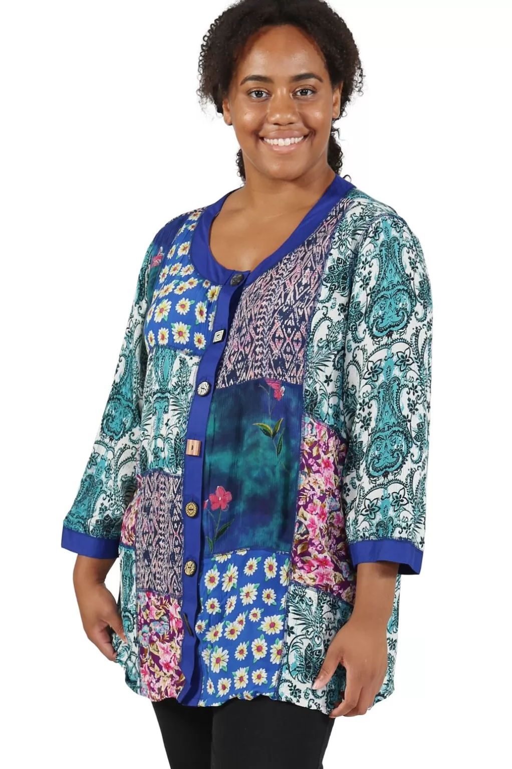 La Cera™ Plus Size La Cera Multi Patchwork Top