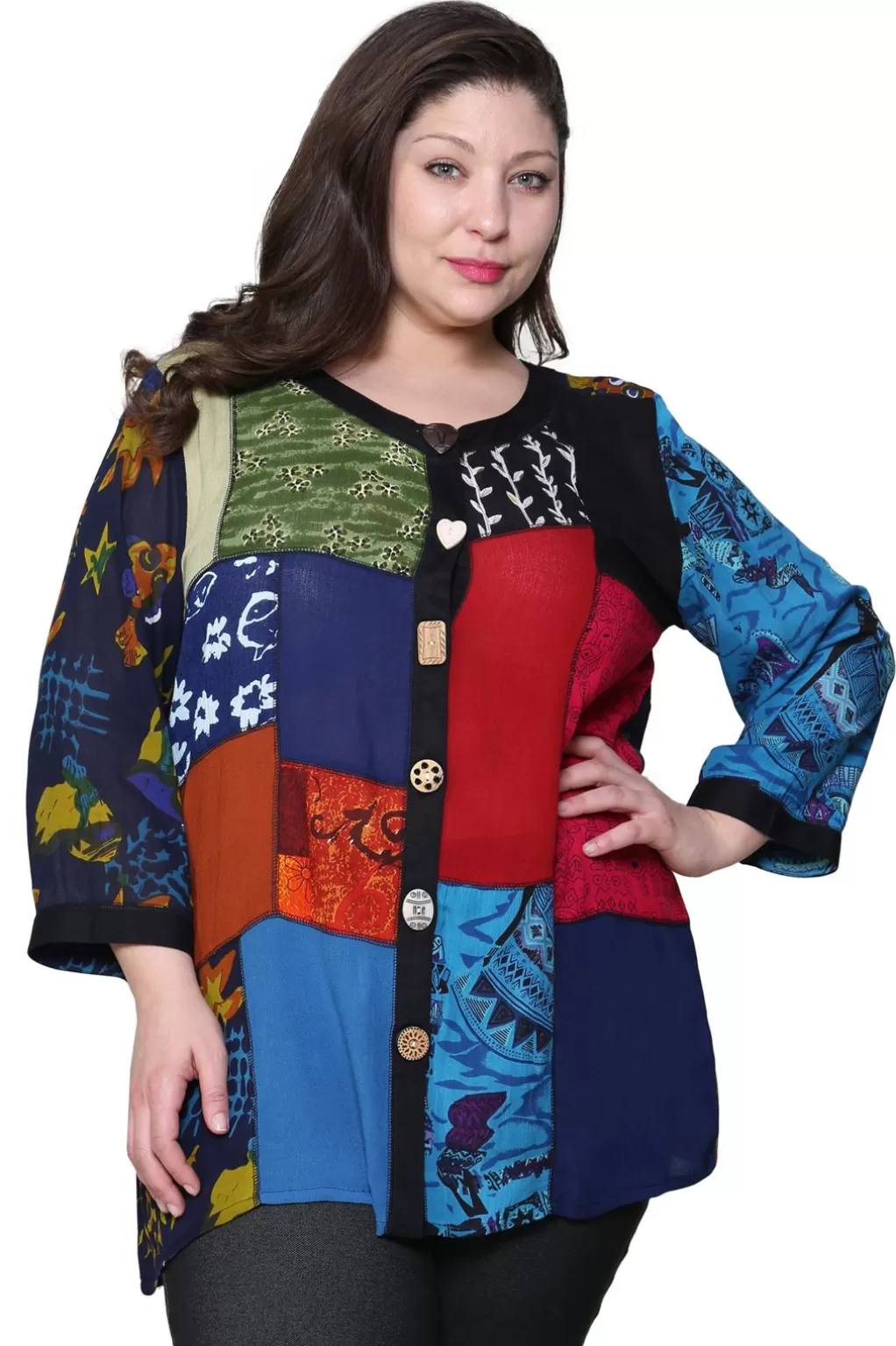 La Cera™ Plus Size La Cera Patchwork Top