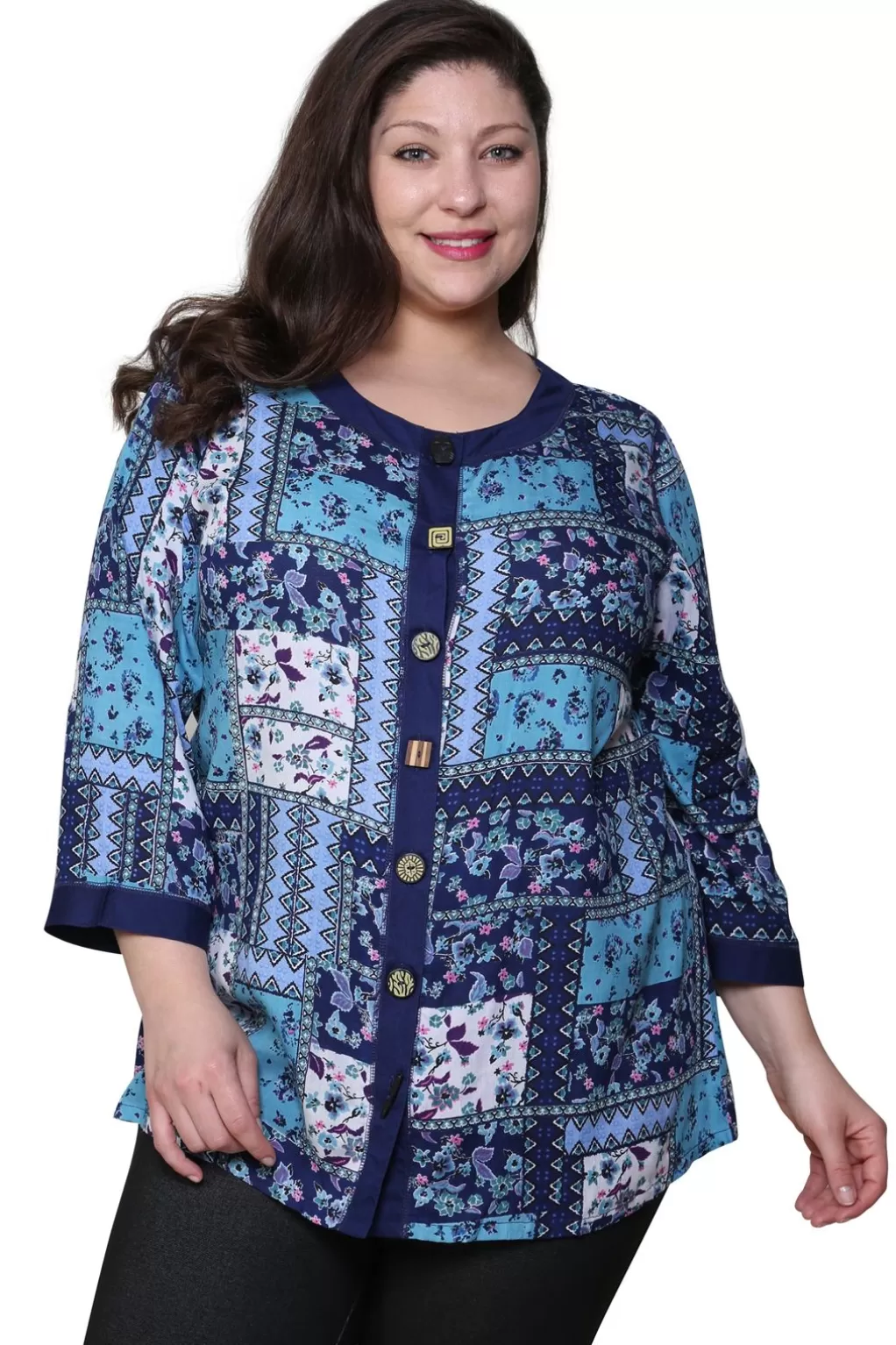 La Cera™ Plus Size La Cera Patchwork Top