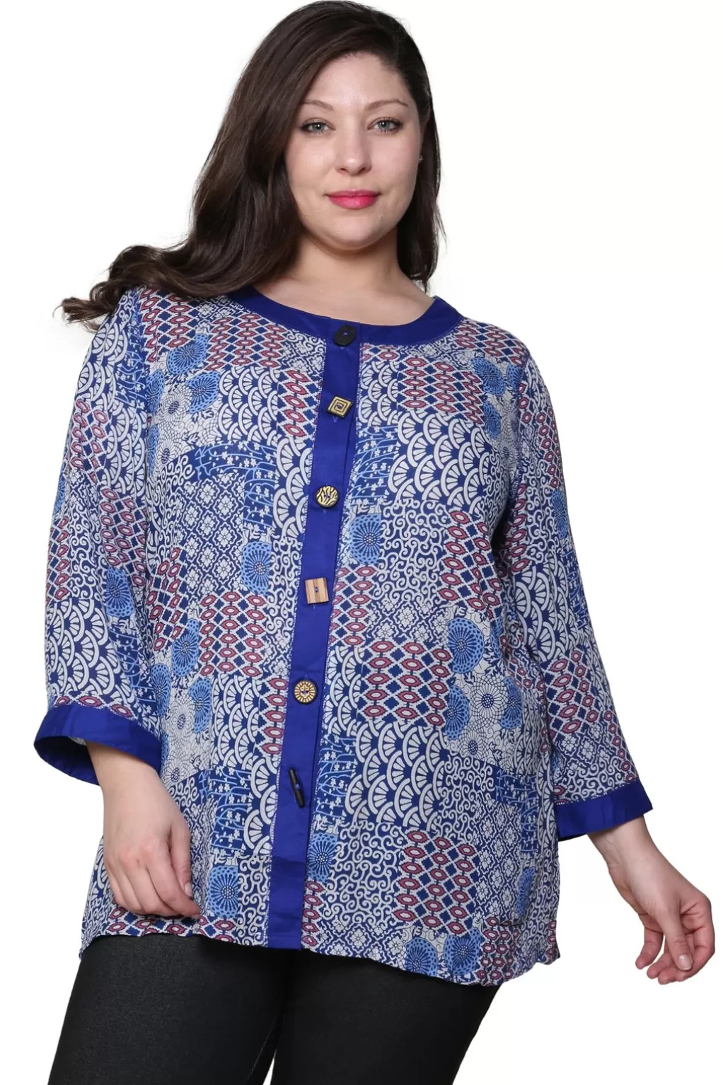 La Cera™ Plus Size La Cera Patchwork Top