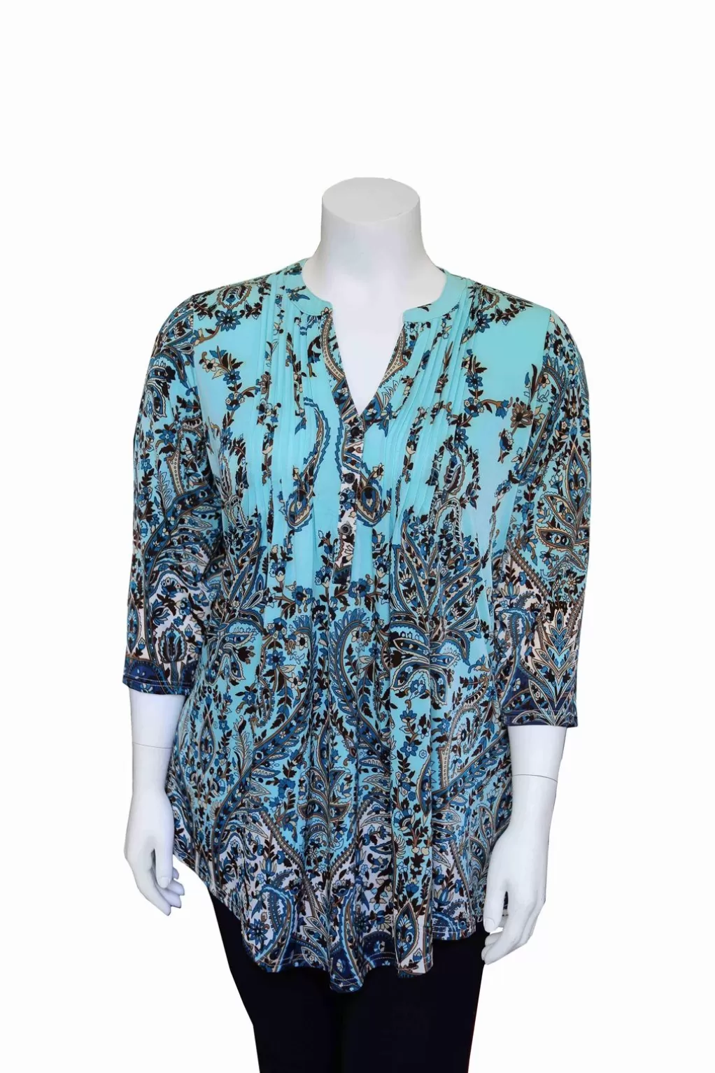 La Cera™ Plus Size La Cera Pleat Front Paisley Tunic