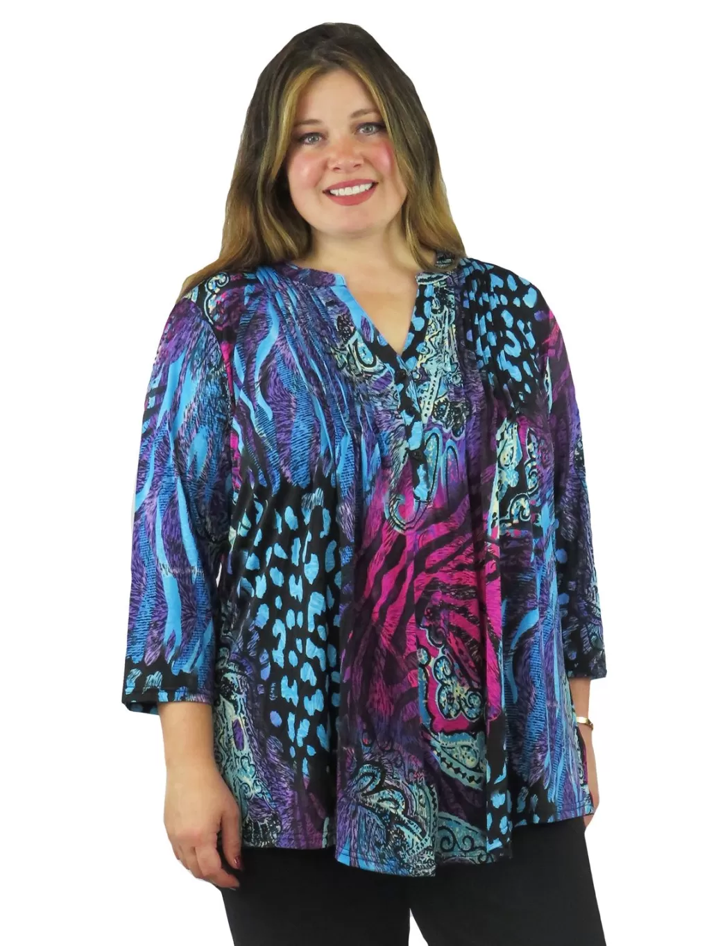 La Cera™ Plus Size La Cera Pleat Front Printed Tunic