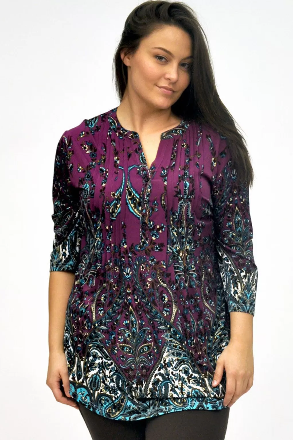 La Cera™ Plus Size La Cera Pleat Front Printed Tunic
