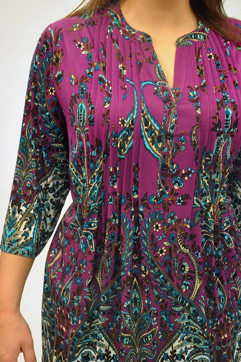 La Cera™ Plus Size La Cera Pleat Front Printed Tunic