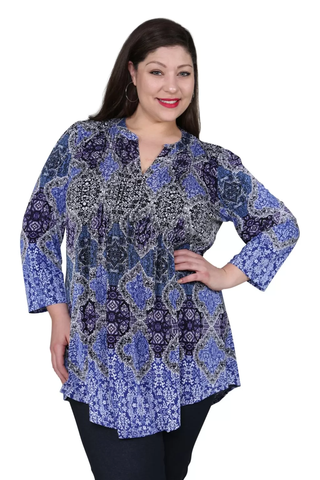 La Cera™ Plus Size La Cera Pleat Front Printed Tunic Multi