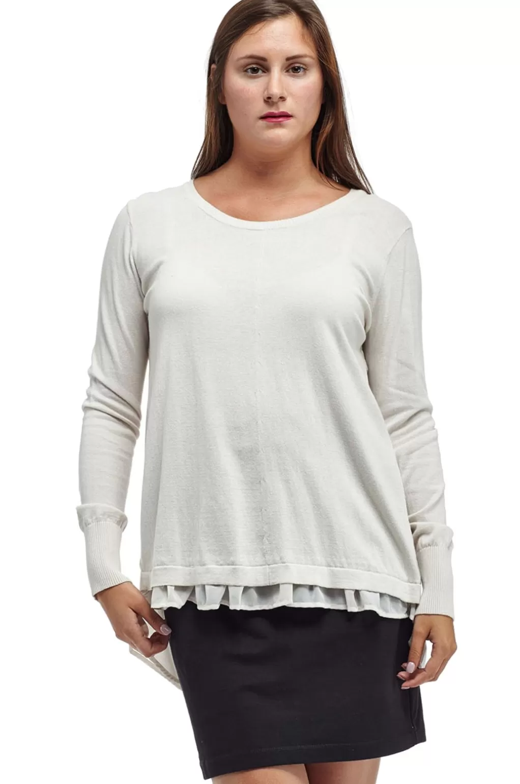 La Cera™ Plus Size La Cera Rounded Neck Sweater Top With Georgette Back