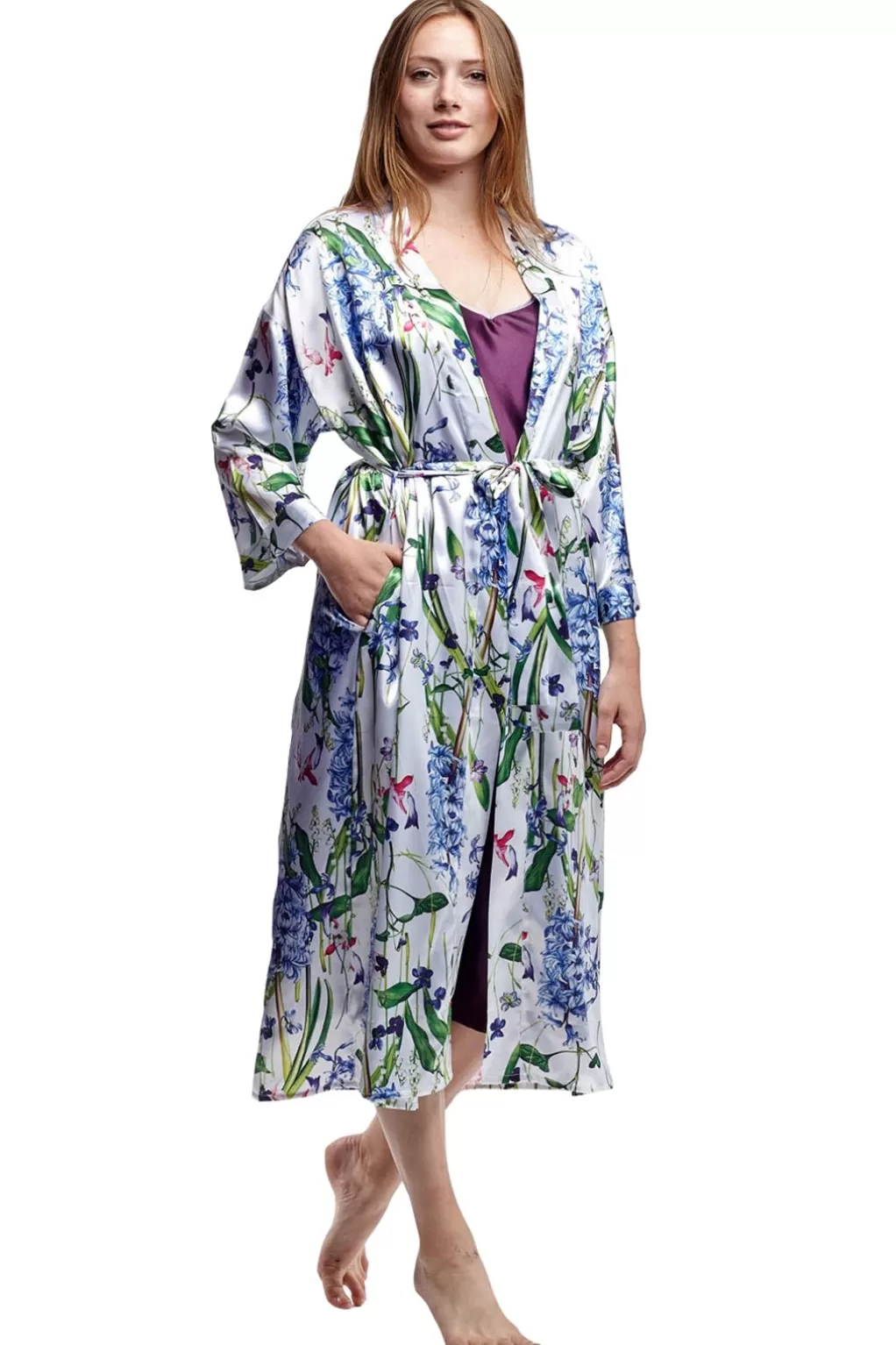 La Cera™ Plus Size Long Floral Satin Robe