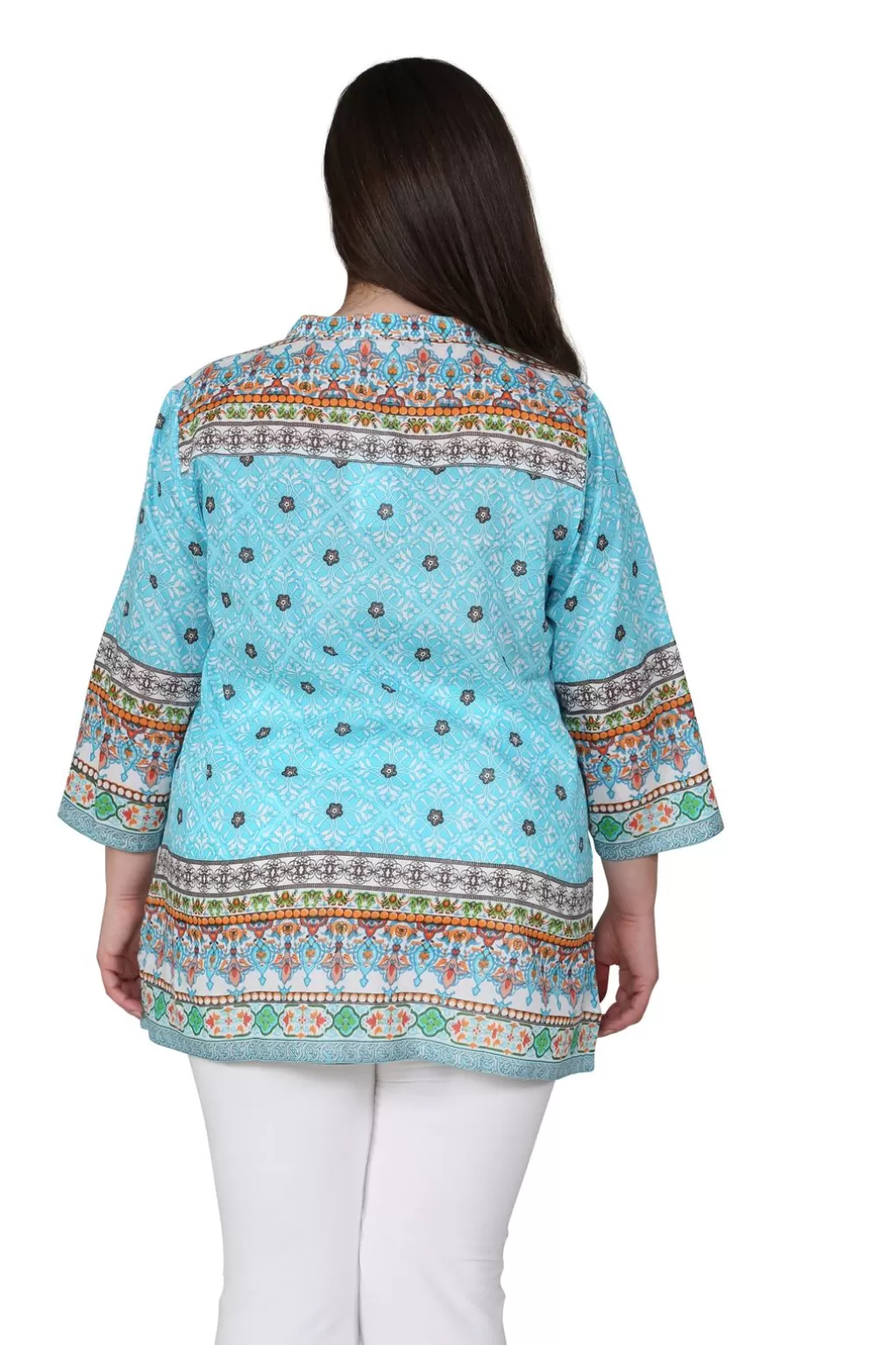La Cera™ Plus Size Mosaic Border Print Tunic