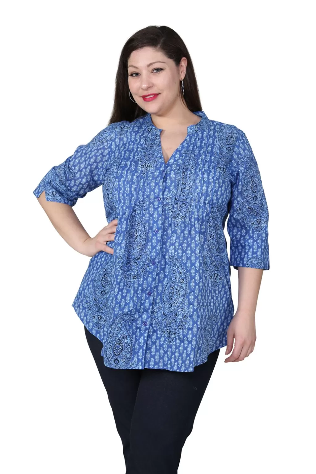 La Cera™ Plus Size Paisley Pleated Tunic