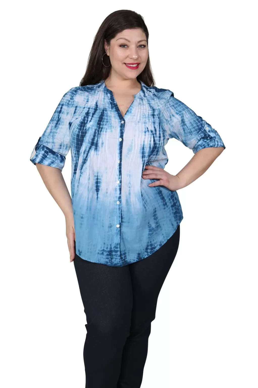La Cera™ Plus Size Tie Dye Pleated Tunic