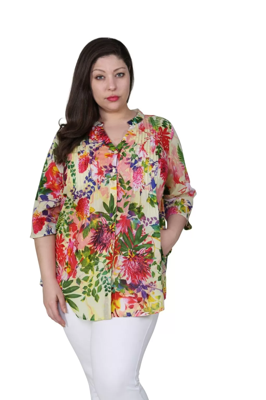 La Cera™ Plus Size Tropical Garden Release Print Tunic