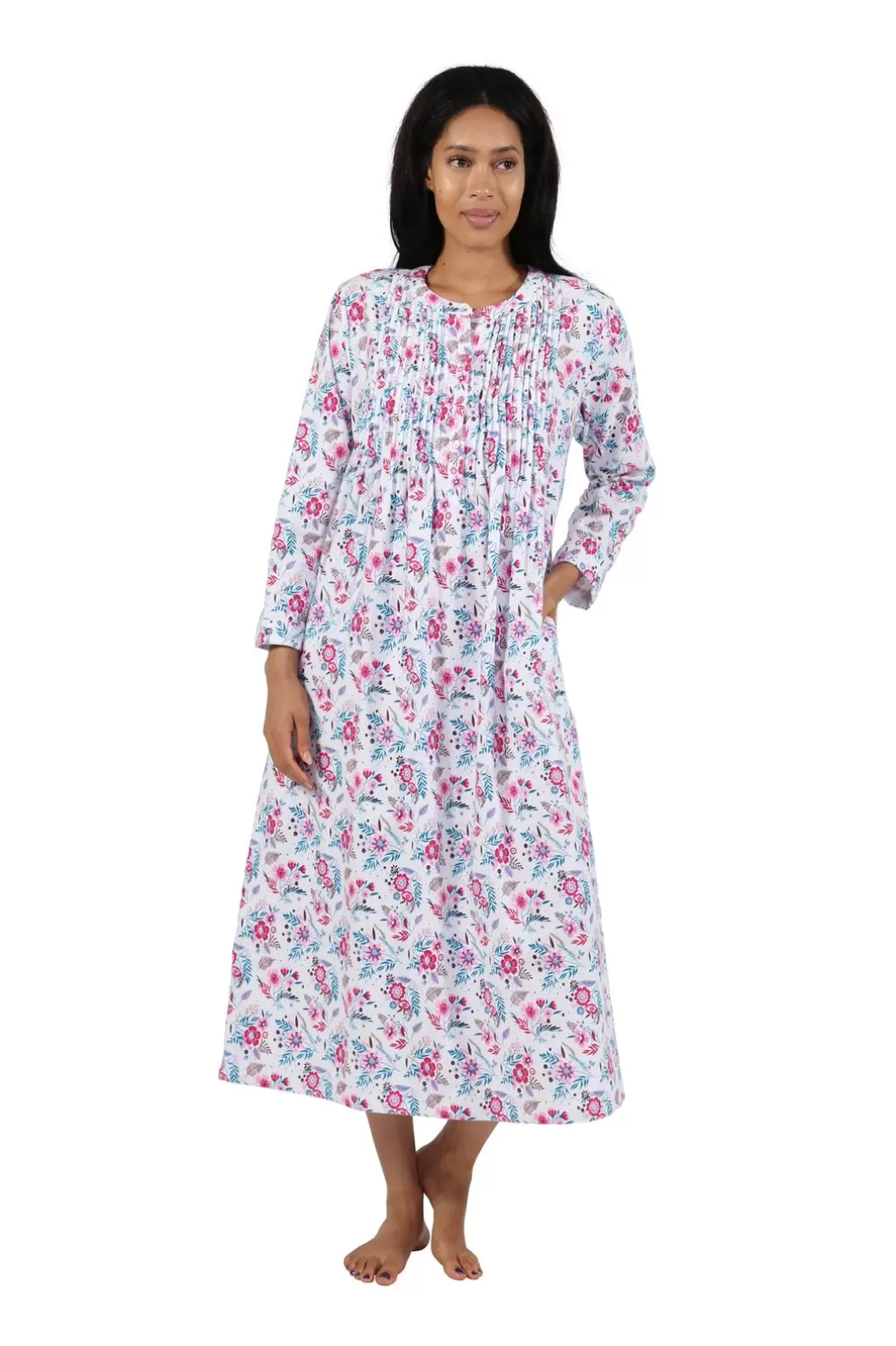 La Cera™ Print Flannel Nightgown With Release Pleats