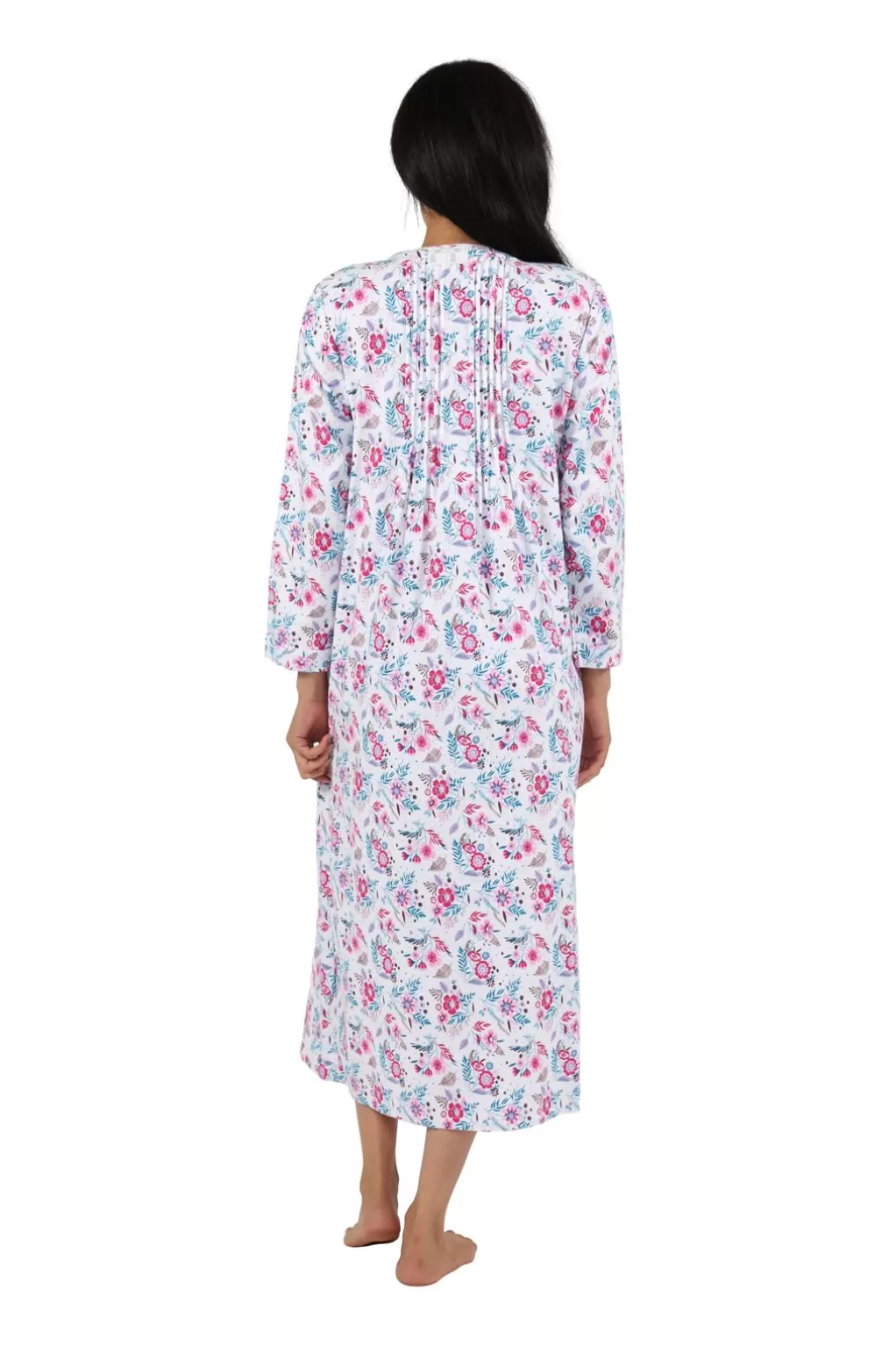 La Cera™ Print Flannel Nightgown With Release Pleats