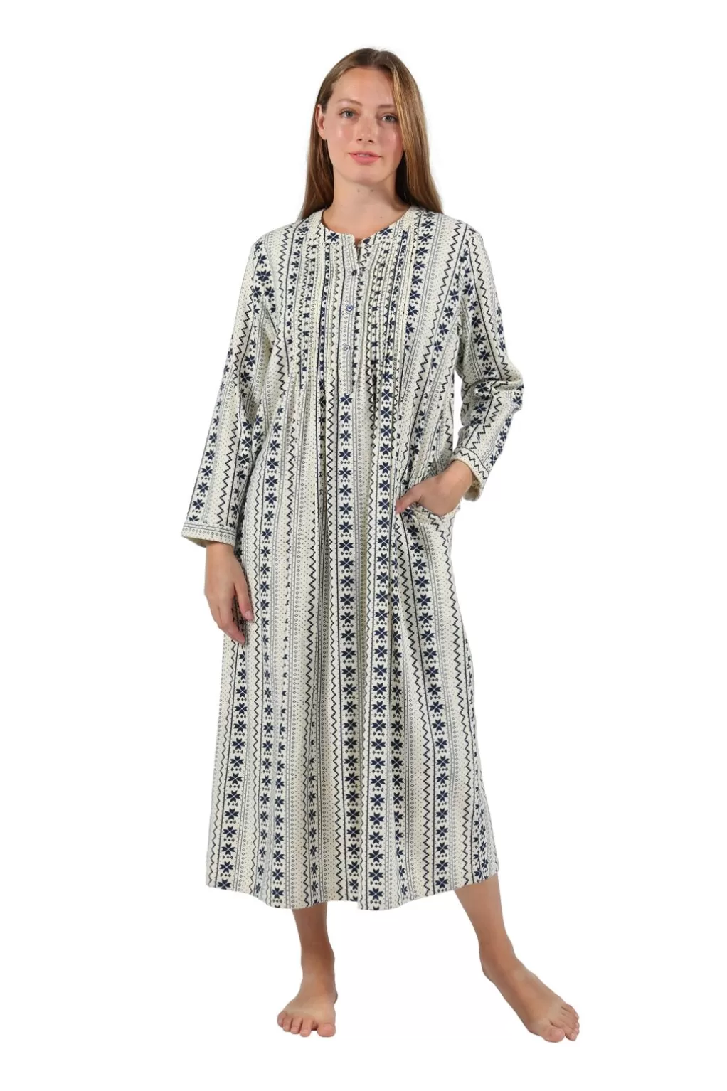 La Cera™ Printed Flannel Nightgown With Release Pleats