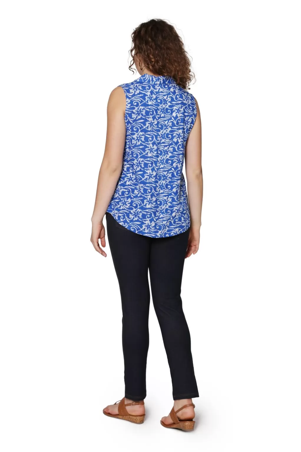 La Cera™ Printed Rayon Sleeveless Button Front Top