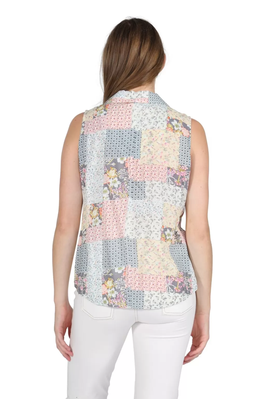 La Cera™ Printed Rayon Sleeveless Button Front Top