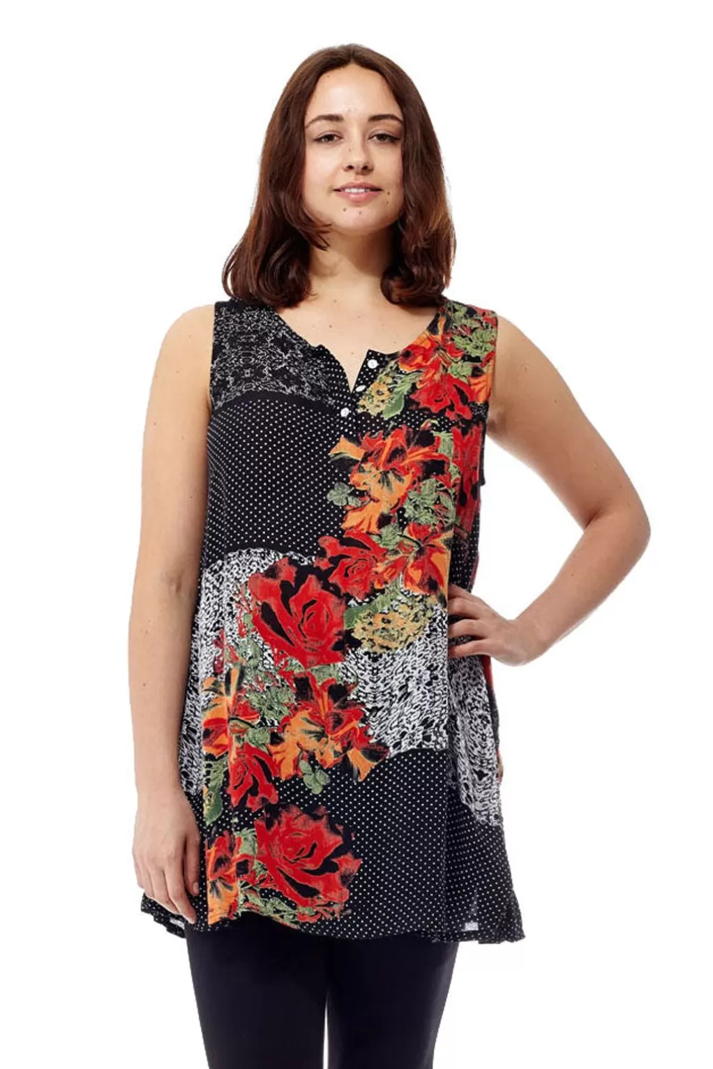 La Cera™ Printed Sleeveless A-Line Top