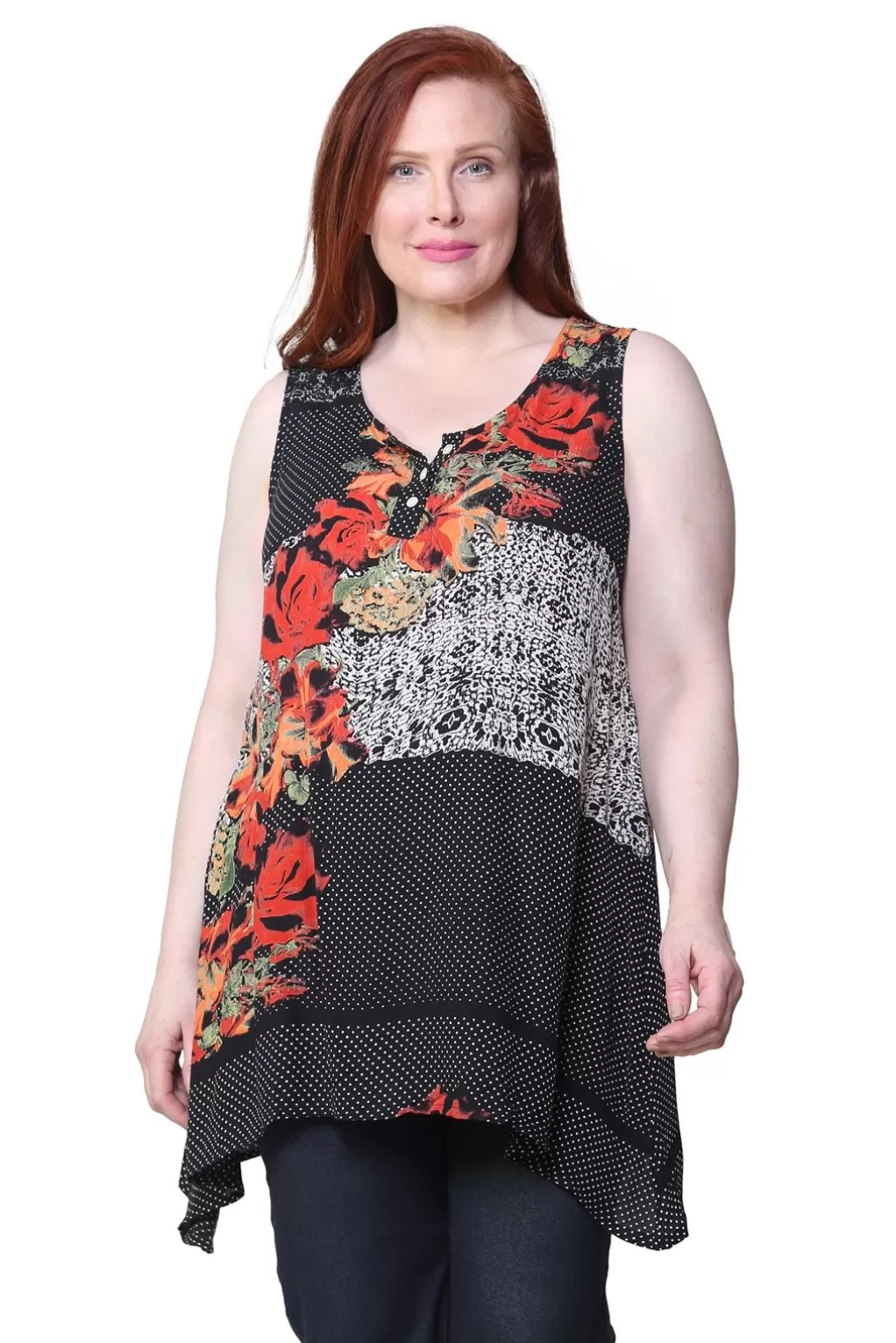 La Cera™ Printed Sleeveless A-Line Top - Plus Size