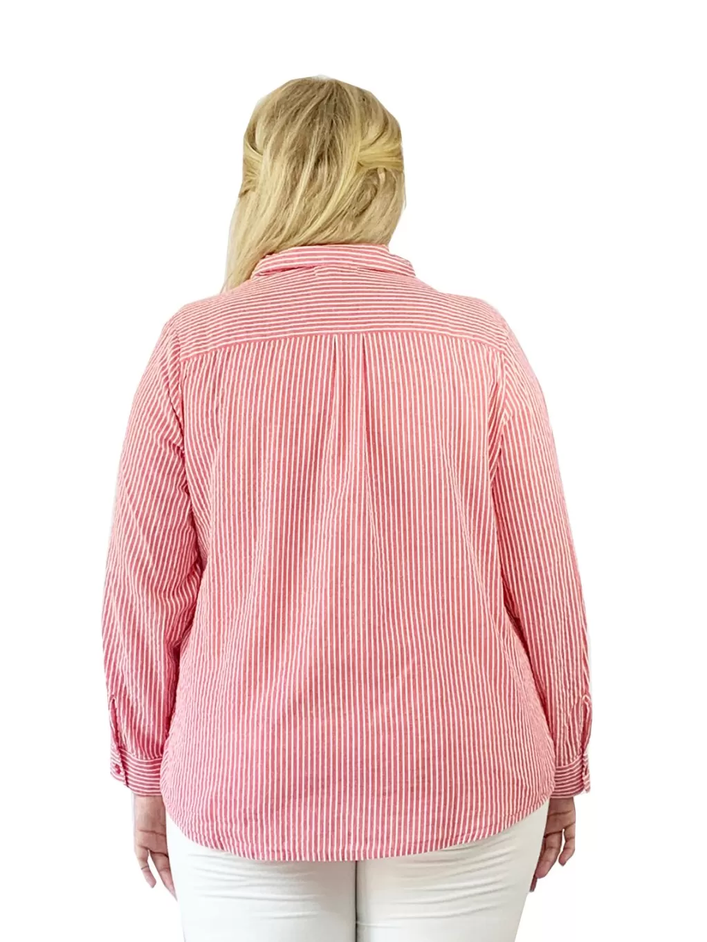 La Cera™ Seersucker Embroide Button Front Shirt - Plus Size