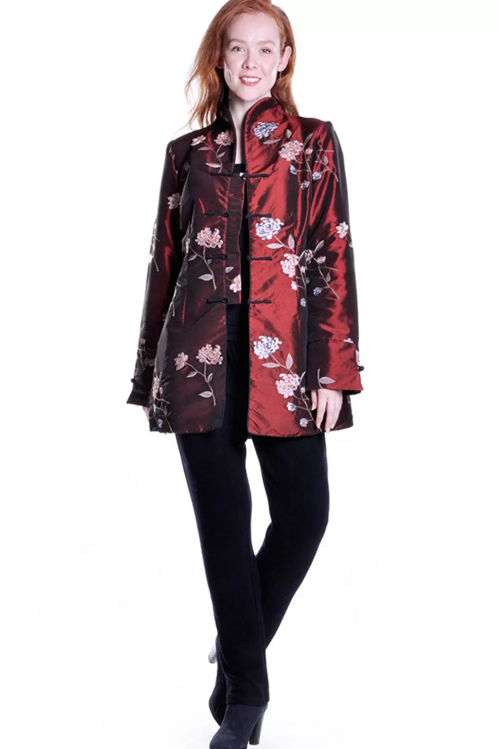 La Cera™ Sequined Floral Embroidered Coat