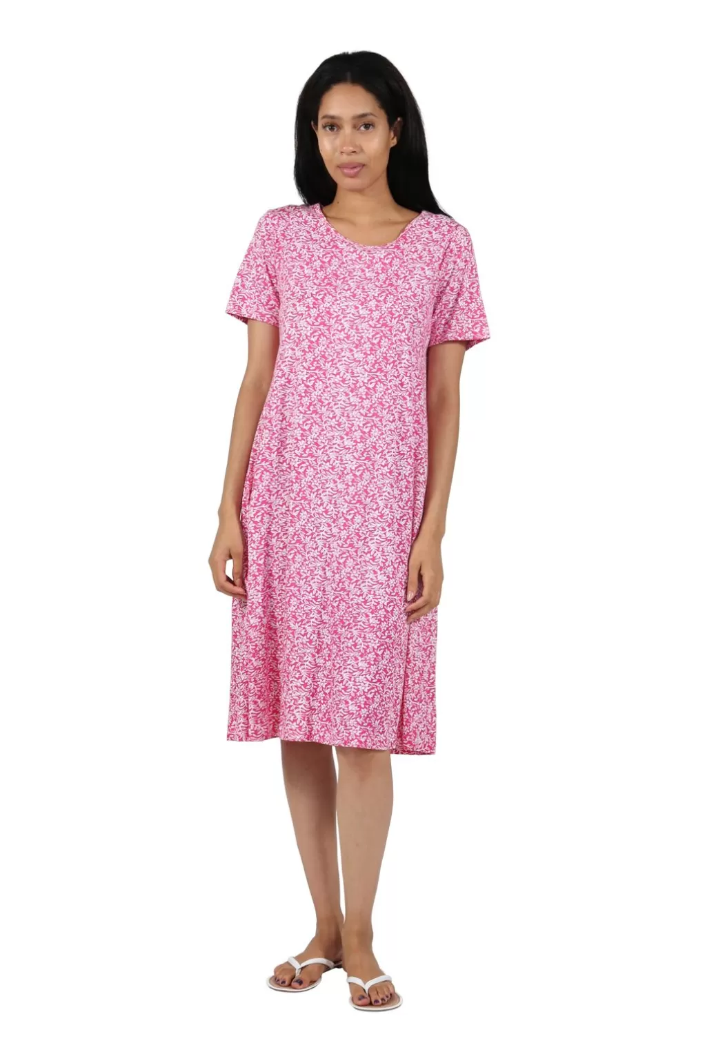 La Cera™ Short Sleeve Cotton Knit Floral A-Line Dress