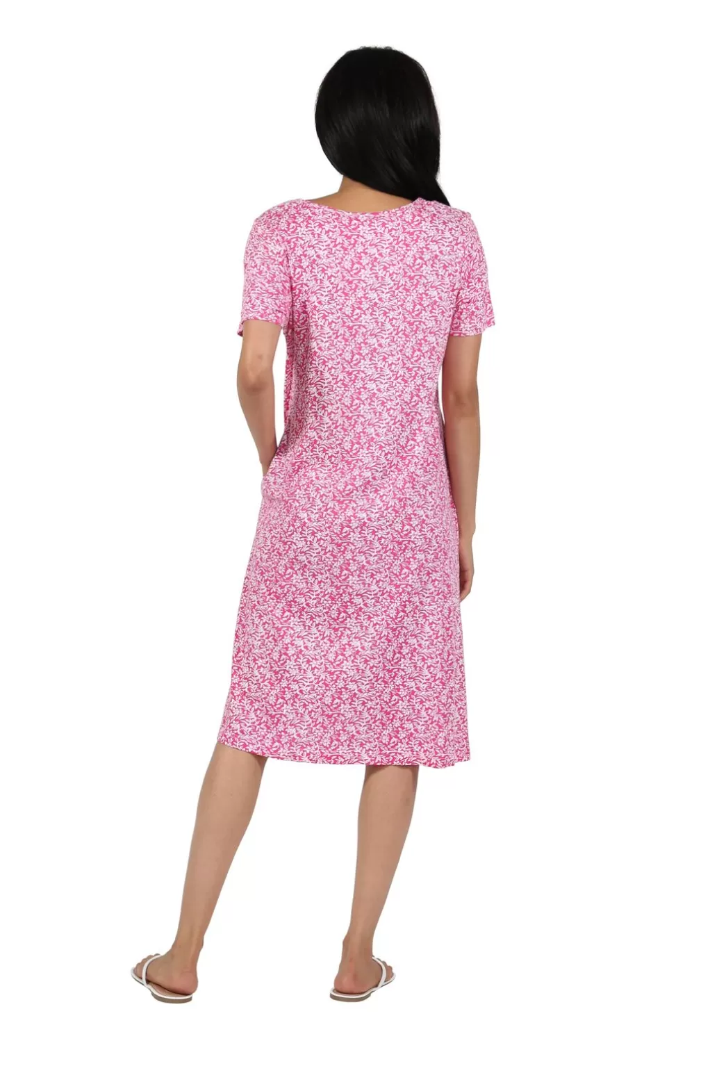 La Cera™ Short Sleeve Cotton Knit Floral A-Line Dress