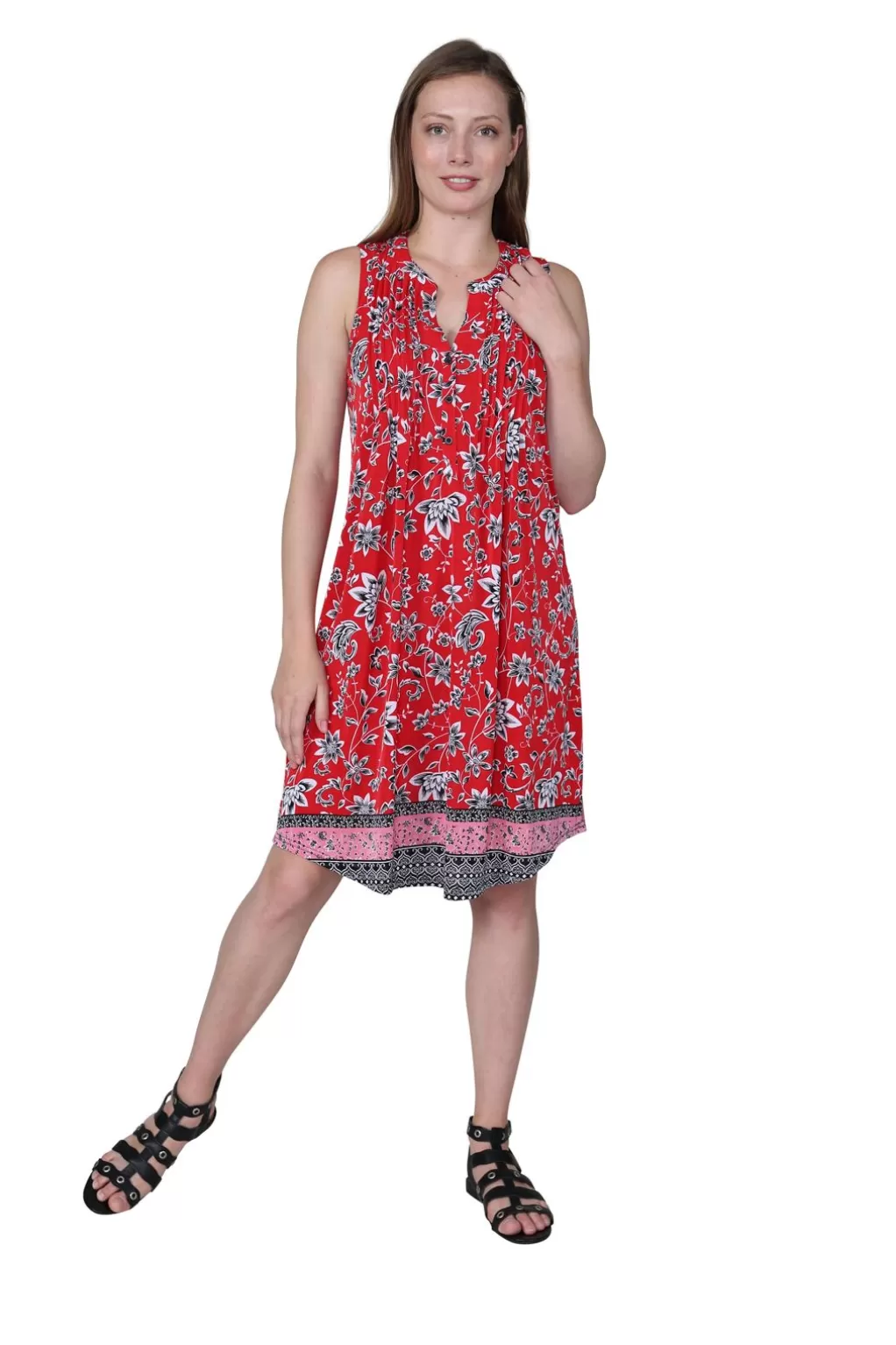 La Cera™ Sleeveless Dress With Border Print