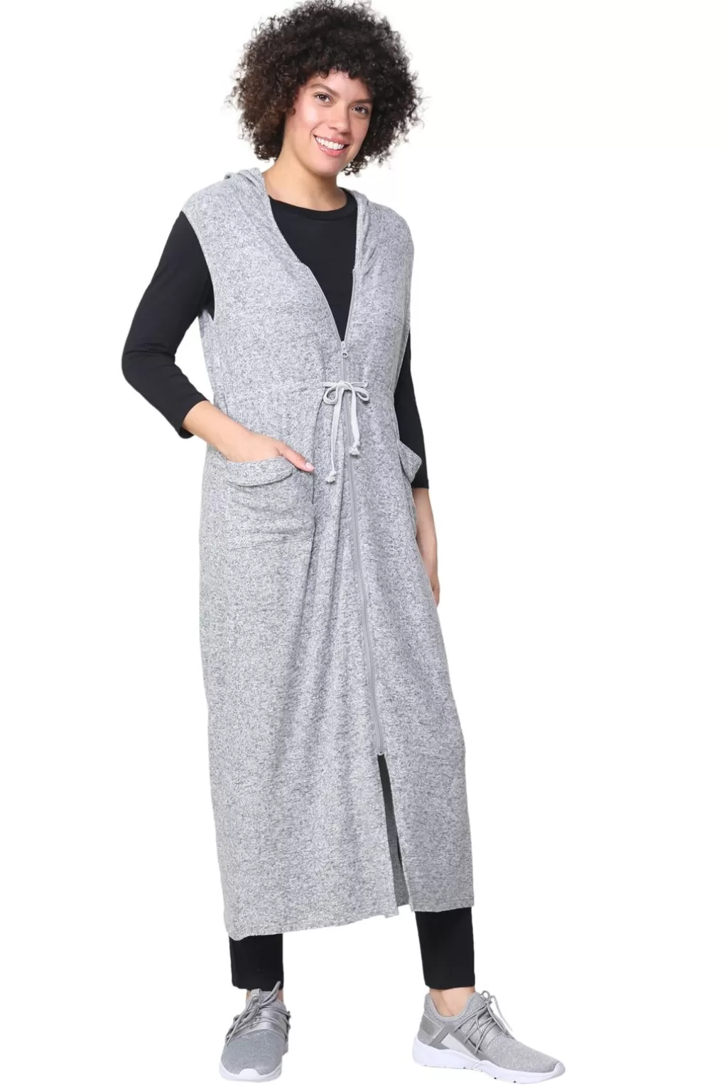 La Cera™ The Sleeveless Long Zip Hoodie - Plus Size