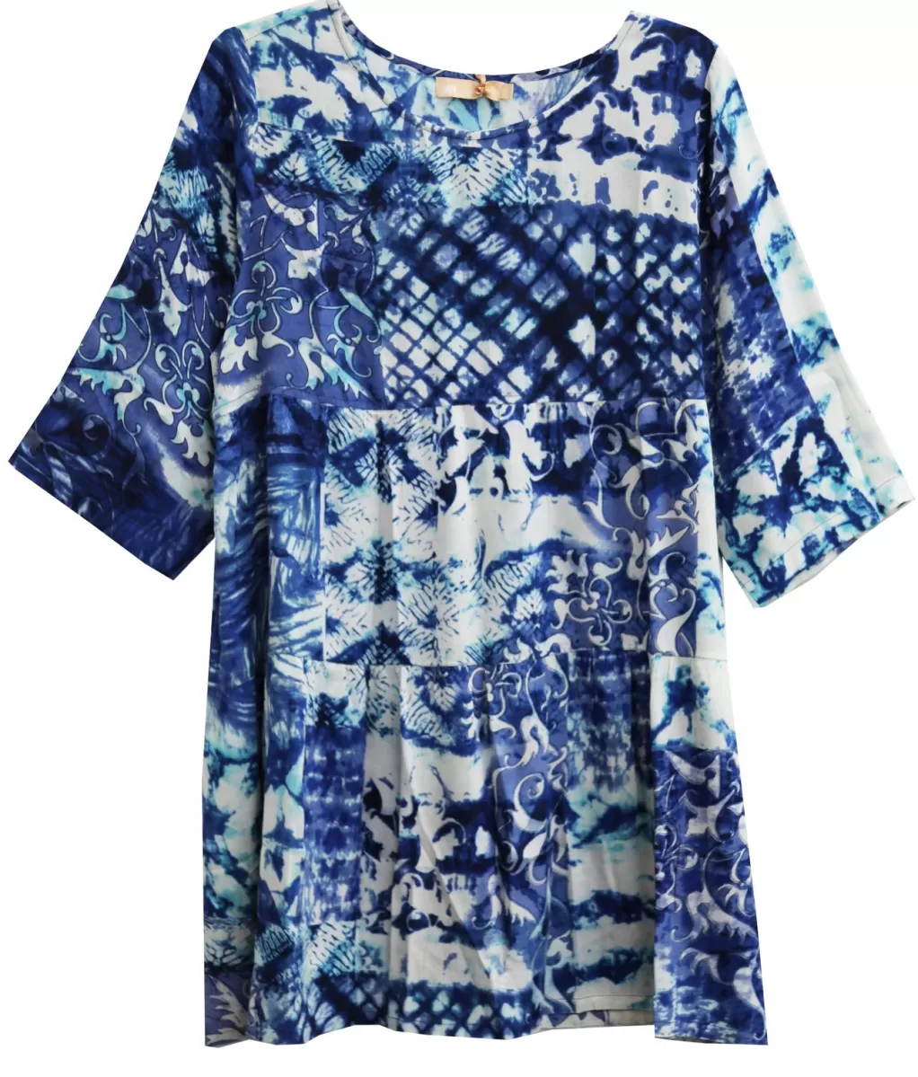 La Cera™ Tiered Batik Print Swing Top - Plus Size