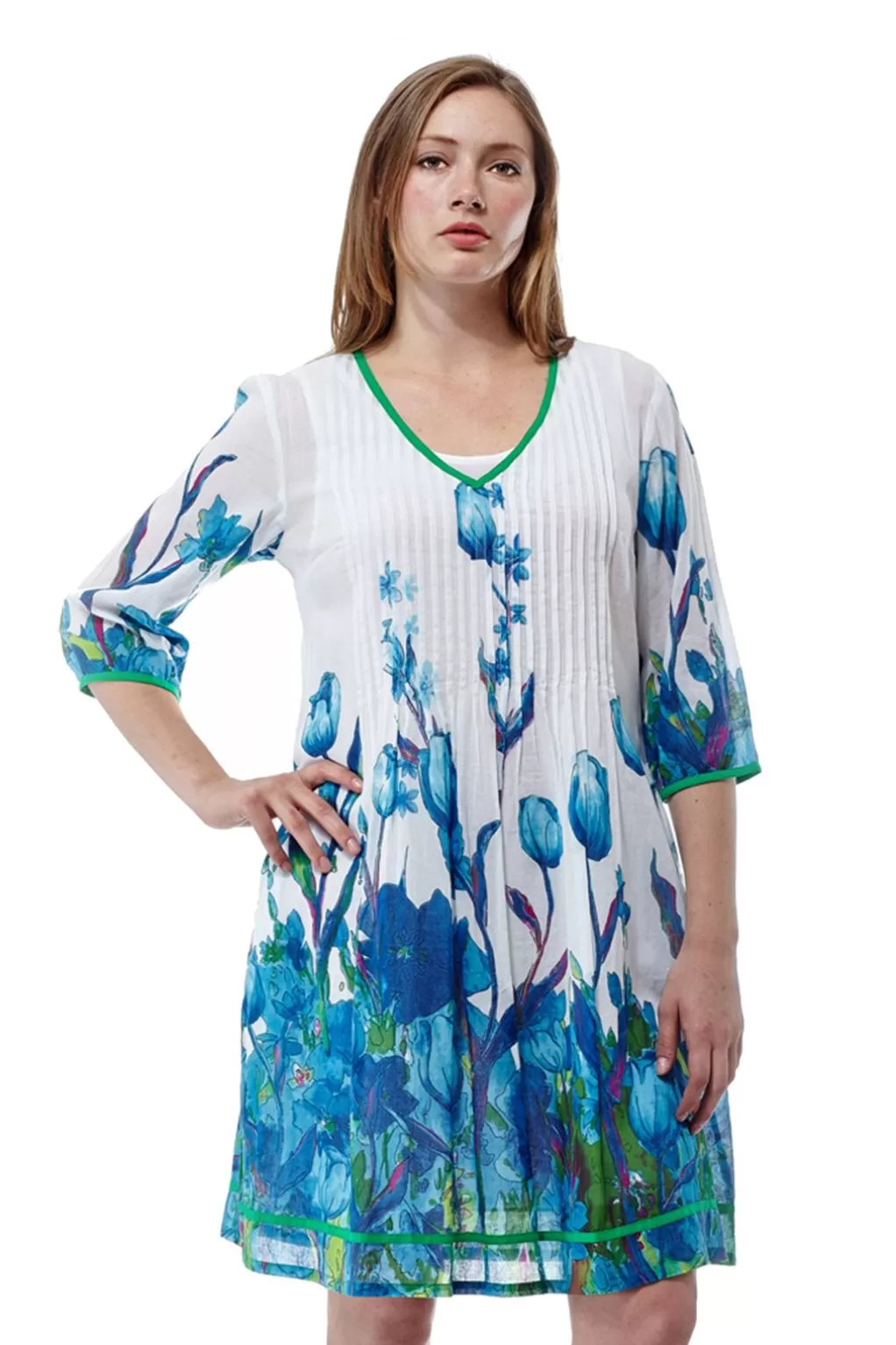 La Cera™ Tulip Print Pleated Tunic Dress