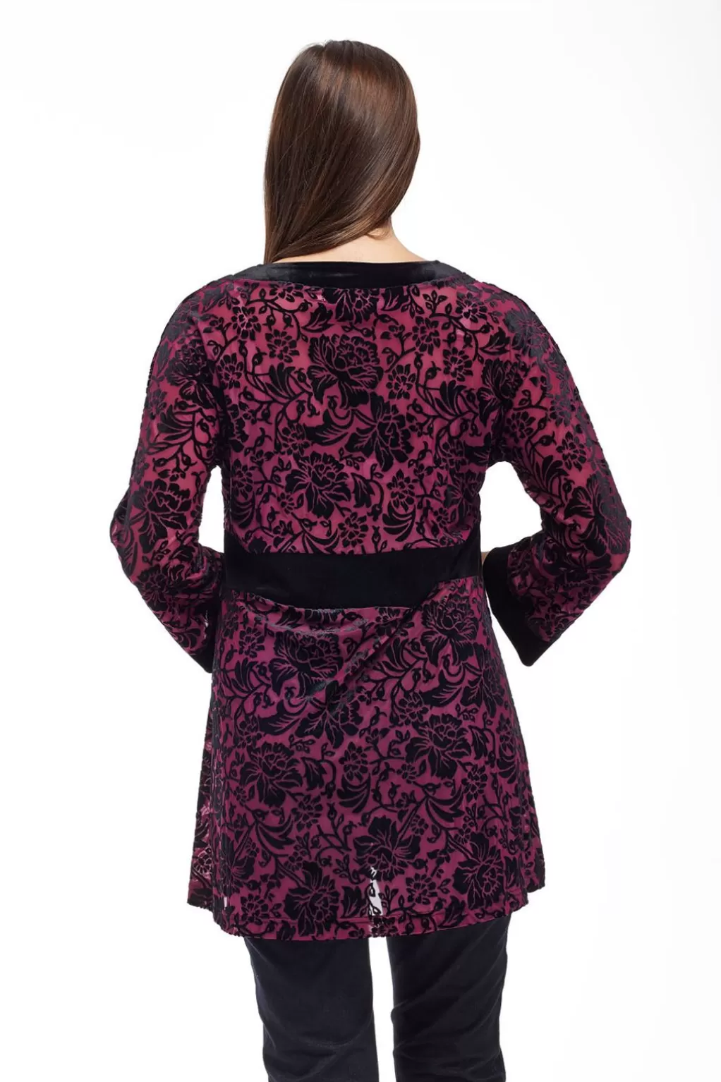 La Cera™ Velour Burnout Jacquard Trimmed Tunic