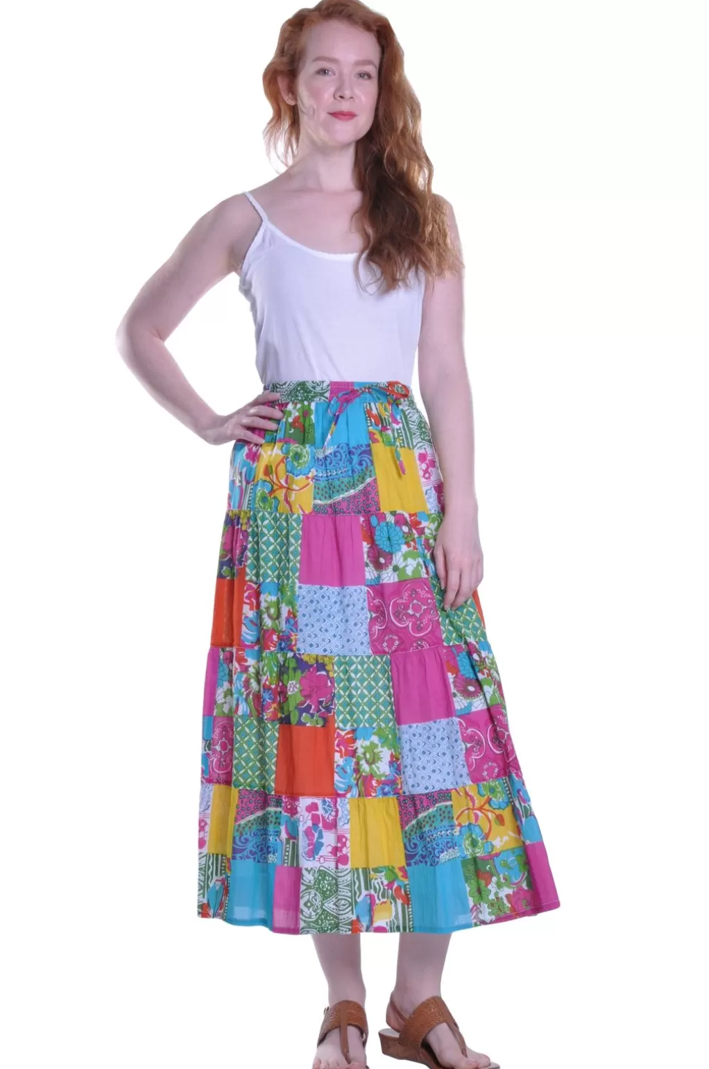 La Cera™ Vibrant Patchwork Tiered Maxi Skirt