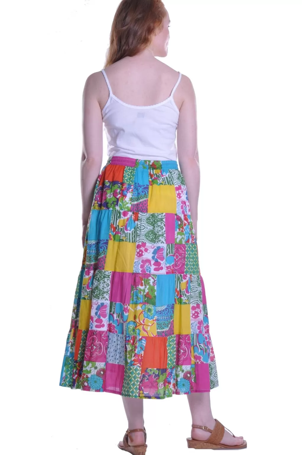 La Cera™ Vibrant Patchwork Tiered Maxi Skirt