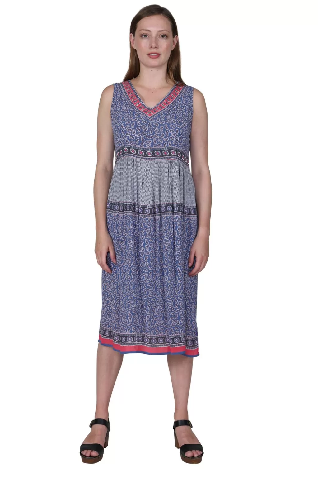 La Cera™ V-Neckline Empire Waist Border Print Dress