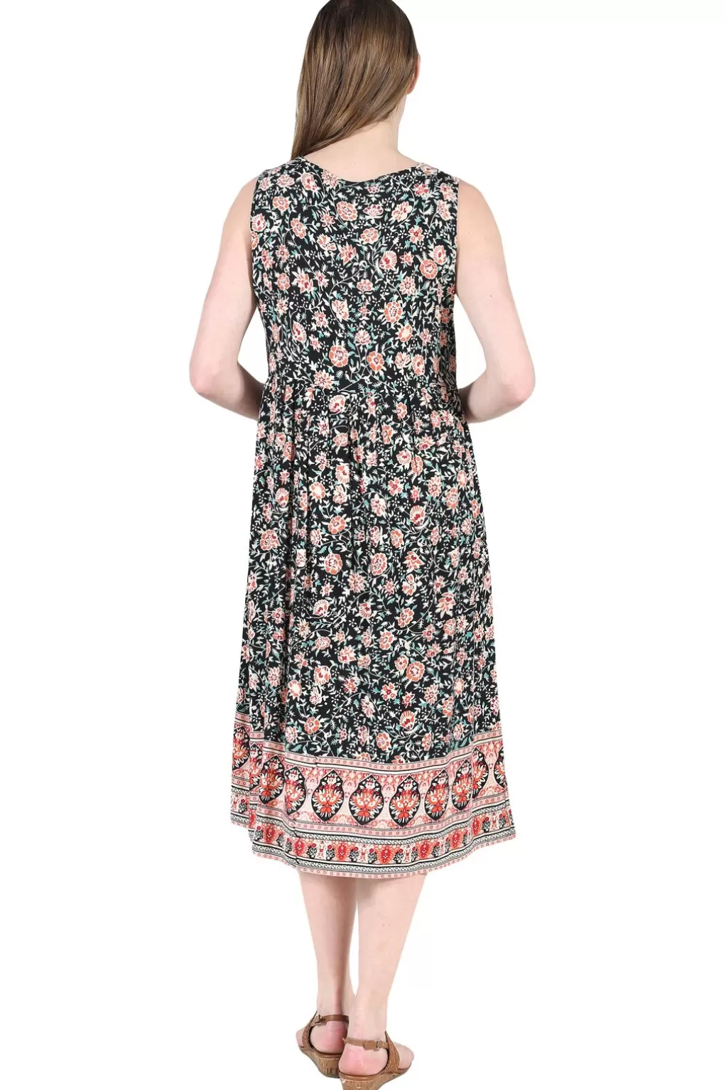La Cera™ V-Neckline Empire Waist Border Print Dress
