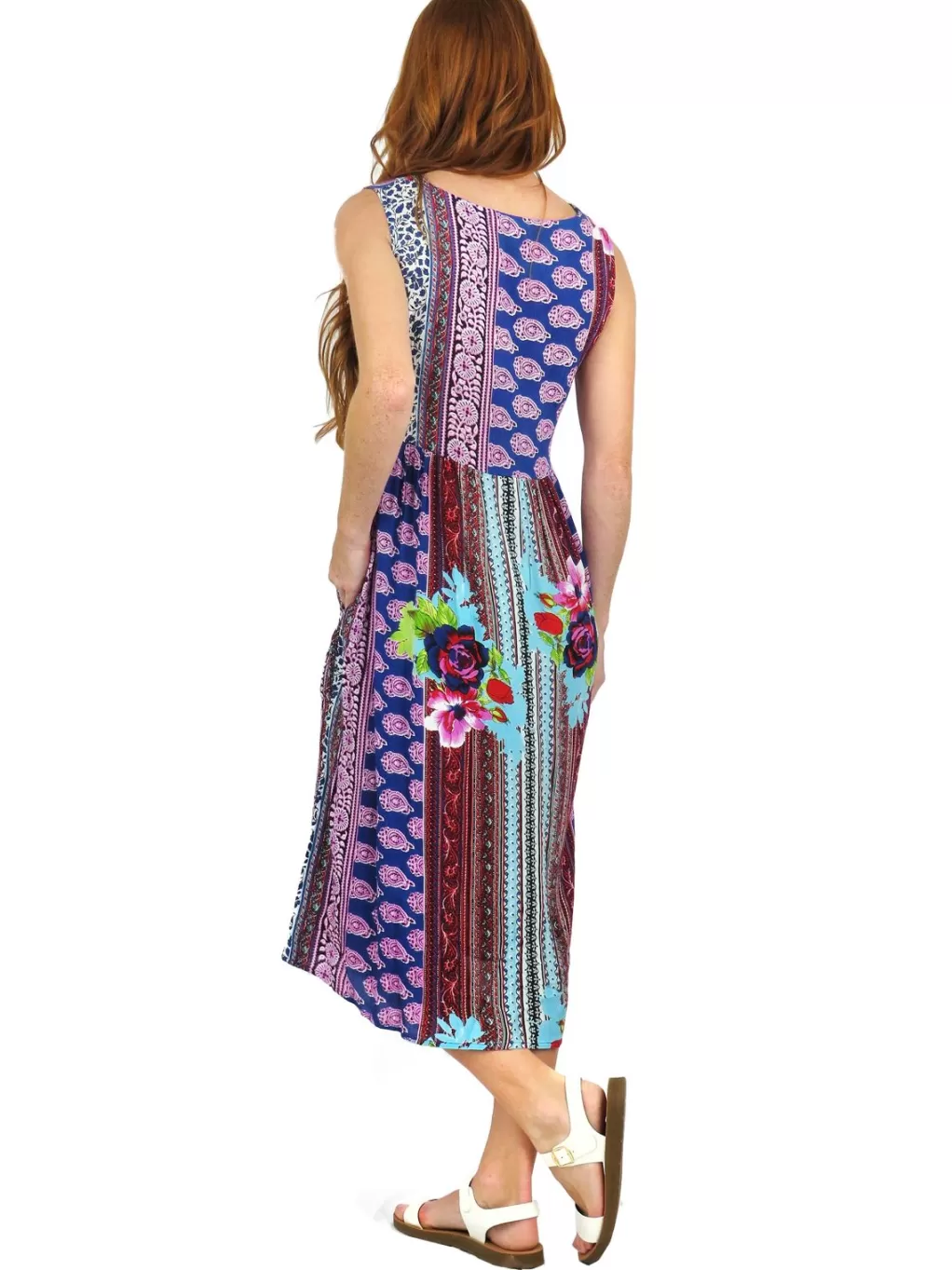 La Cera™ V-Neckline Empire Waist Border Print Dress